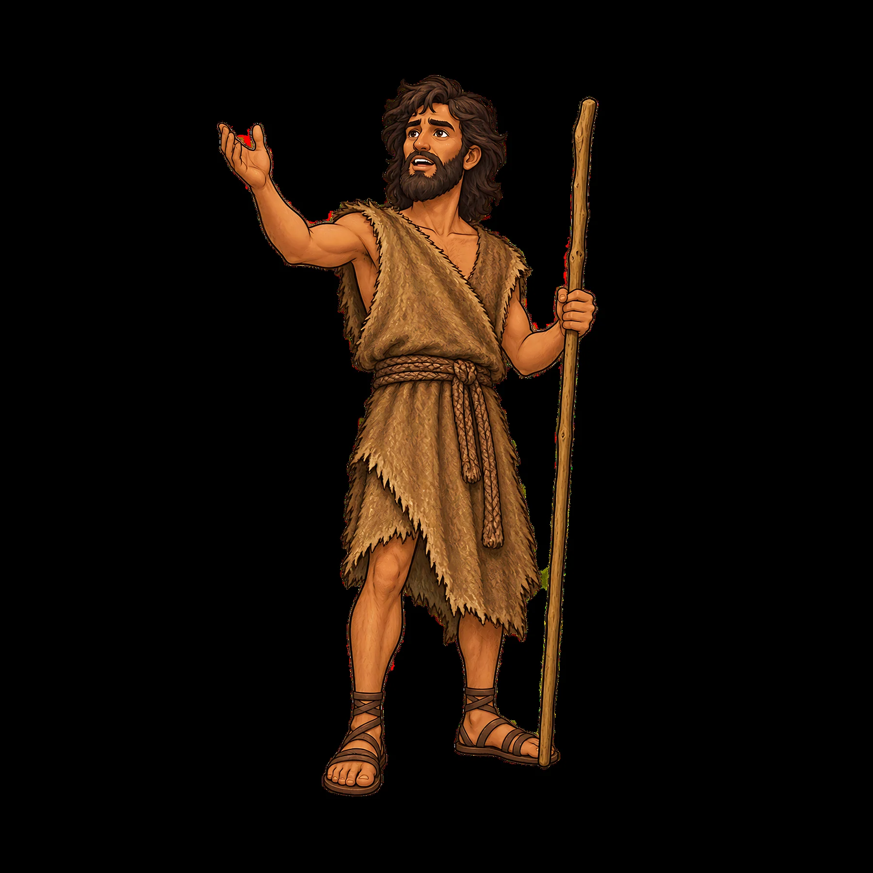 John the Baptist holding a staff while preaching to a crowd - AI-generated stock image