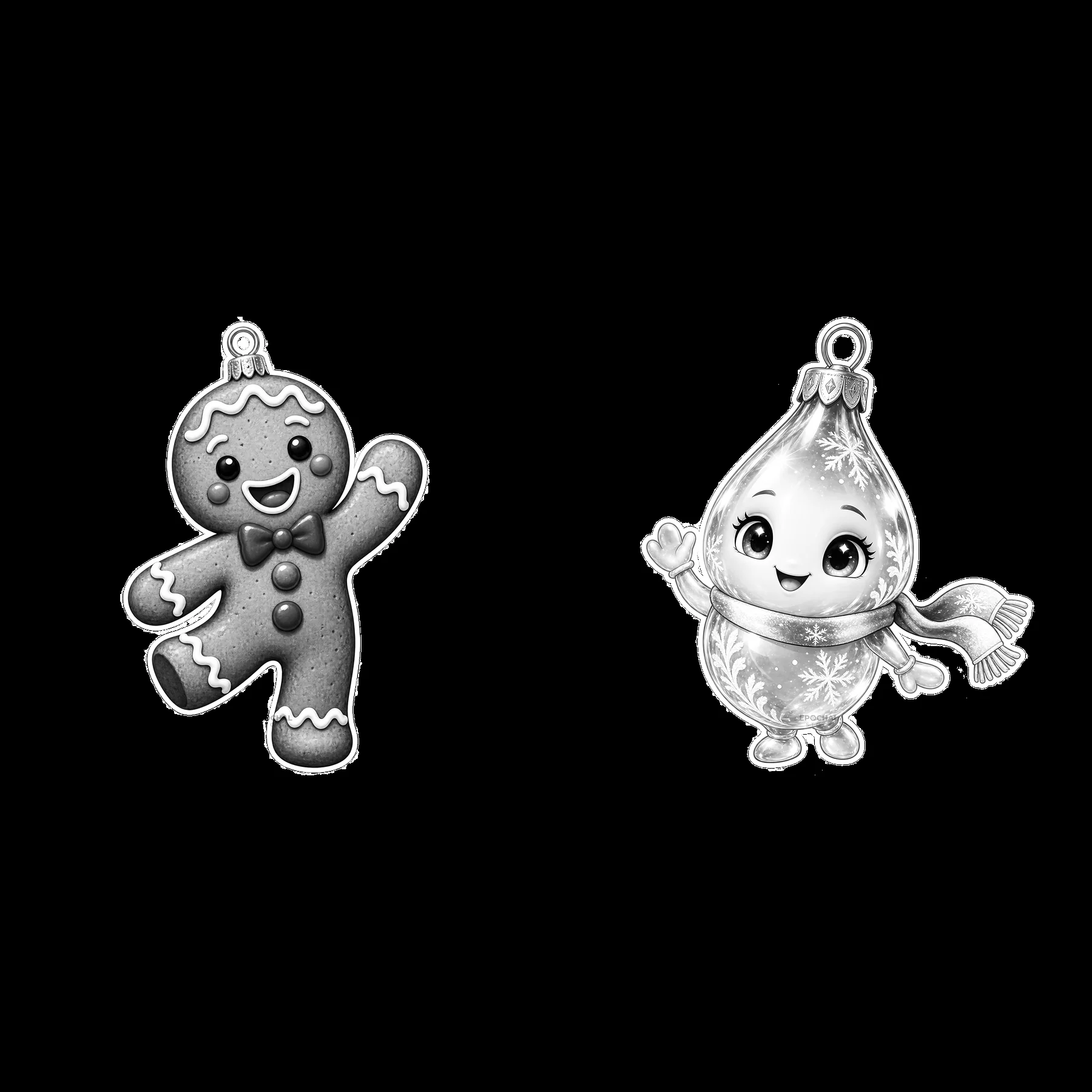 Monochrome two isolated cartoon figure stickers - AI-generated stock image