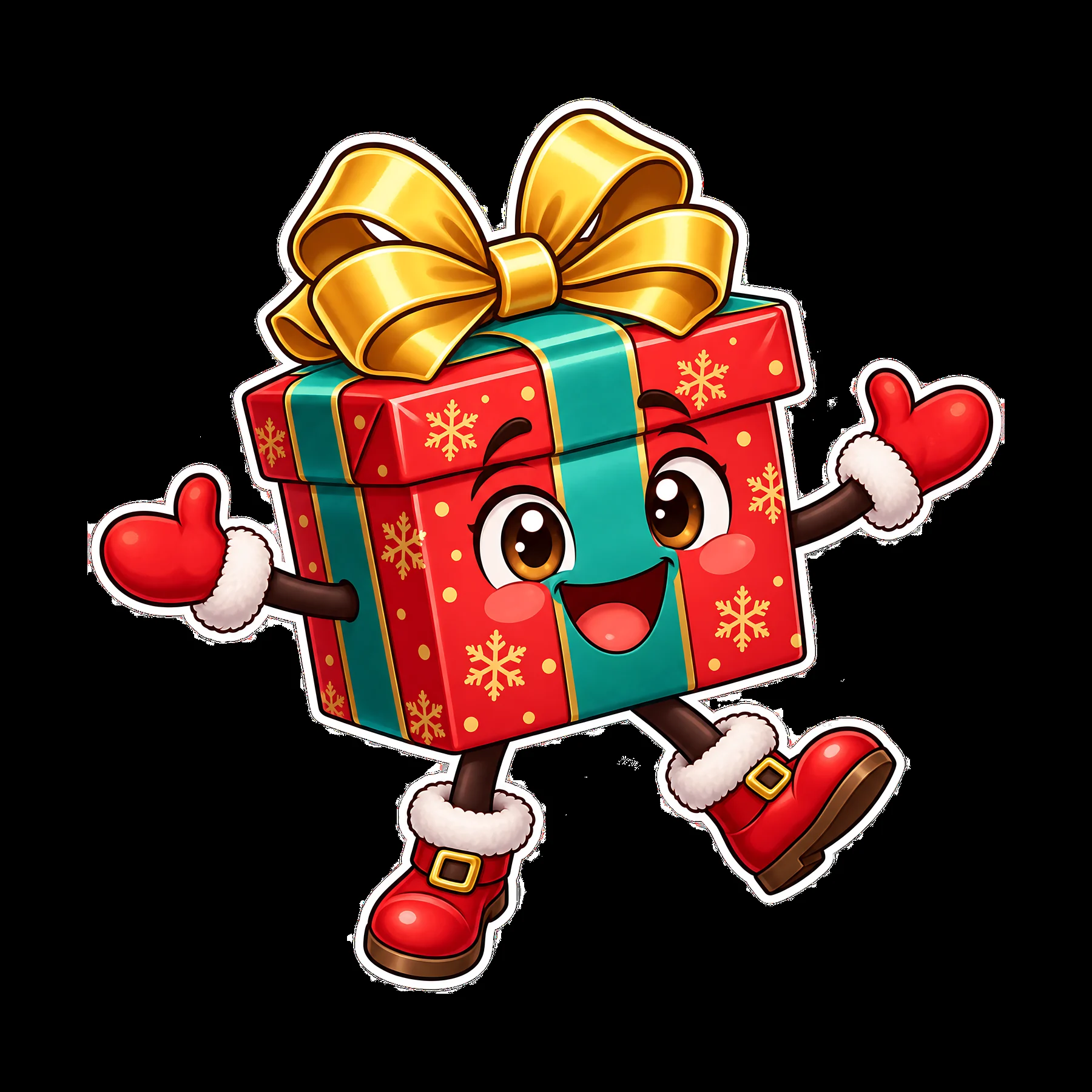 Happy cartoon Christmas present with bow and boots - AI-generated stock image