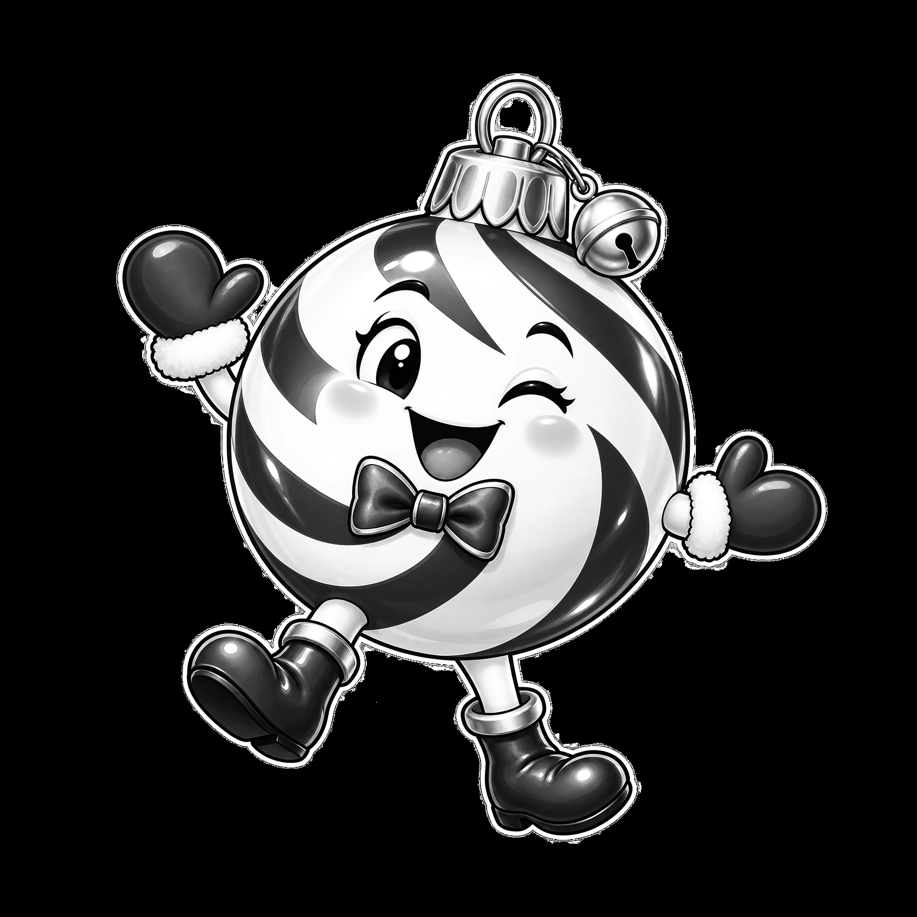 Cheerful cartoon ornament character with gloves and a bow tie - AI-generated stock image