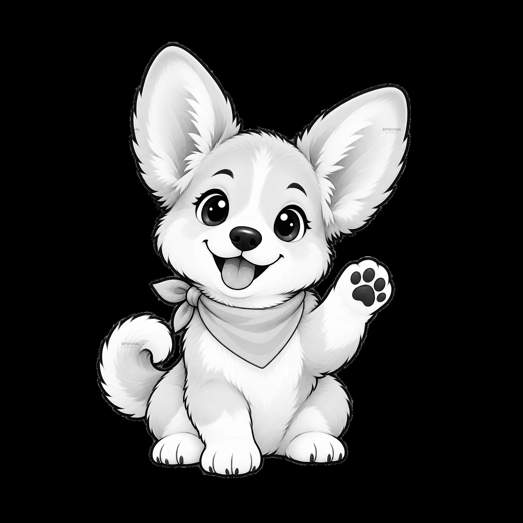 Cute dog with a bandana waving happily - AI-generated stock image