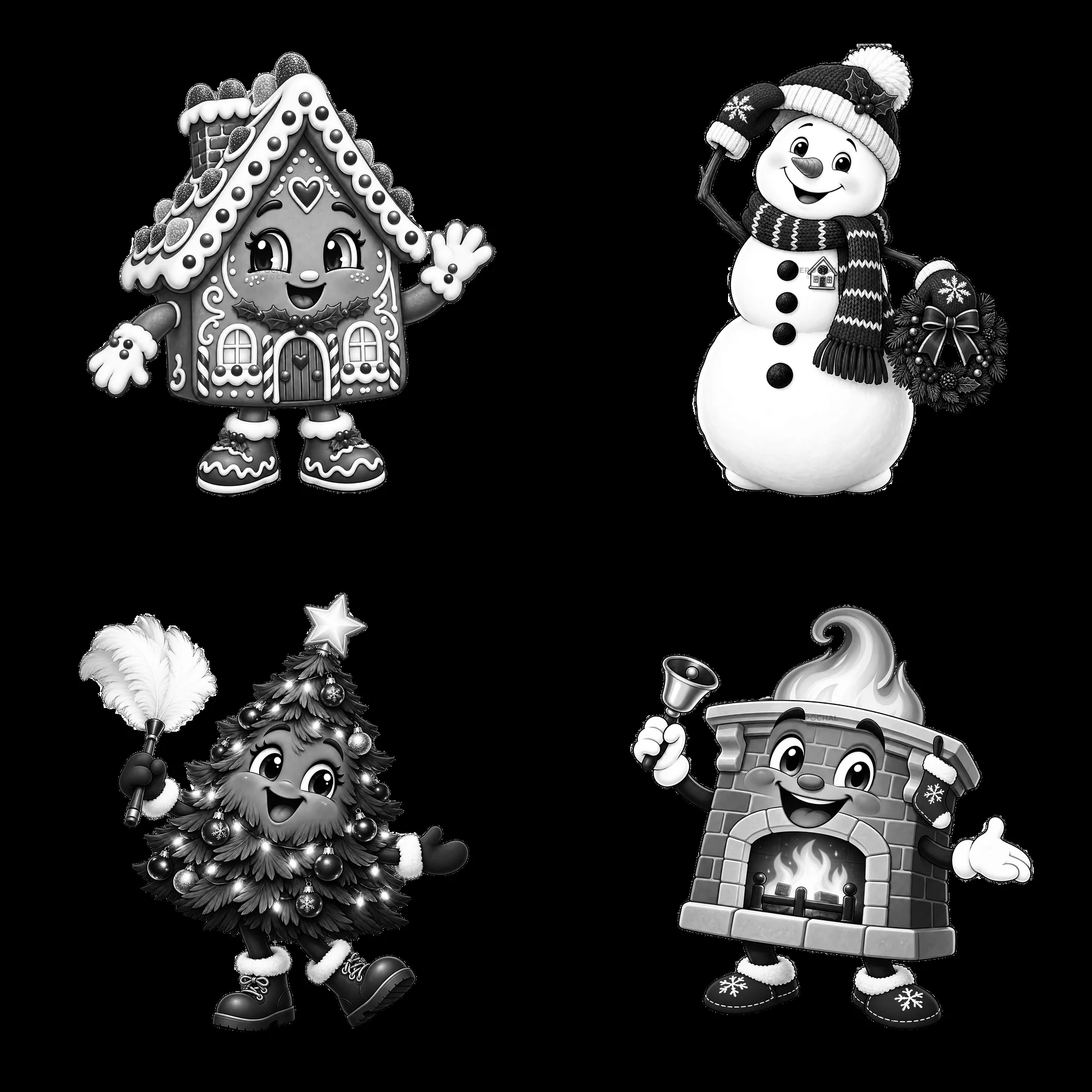 Cartoon characters in Christmas house theme illustration - AI-generated stock image