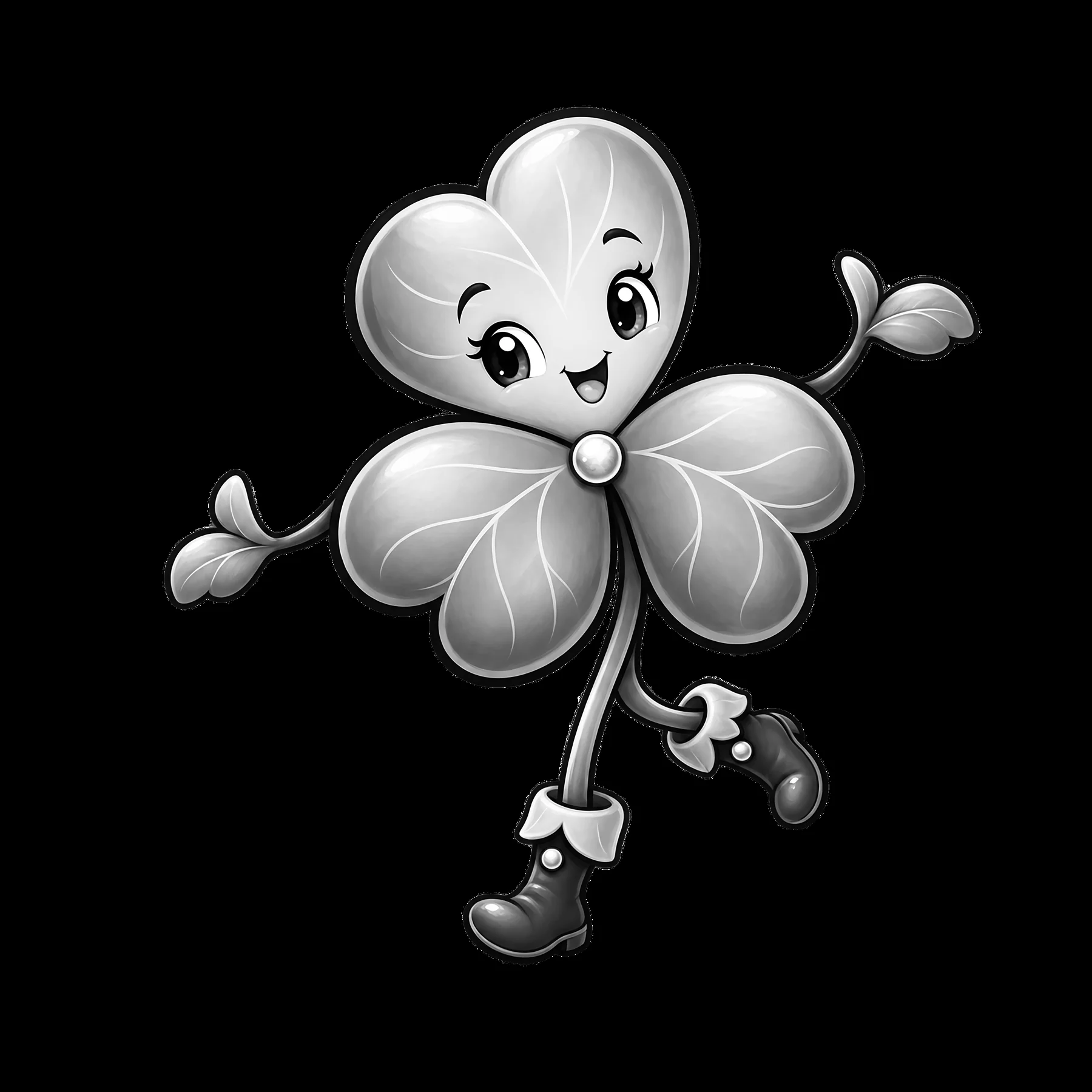 Happy cartoon shamrock character celebrating St. Patrick's Day - AI-generated stock image