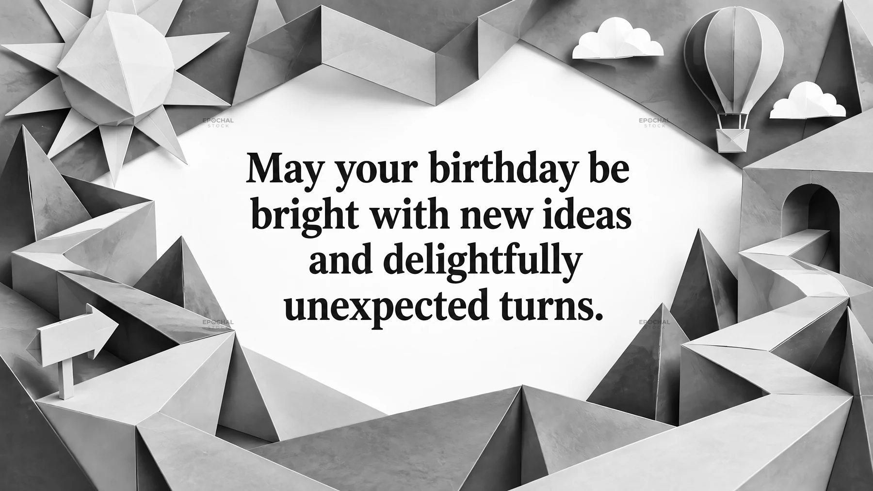 Monochrome Birthday Greeting with Paper Maze - AI-generated stock image