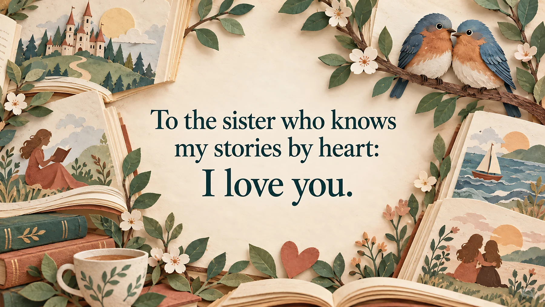 Storybook I Love You Greeting for a Sister - AI-generated stock image