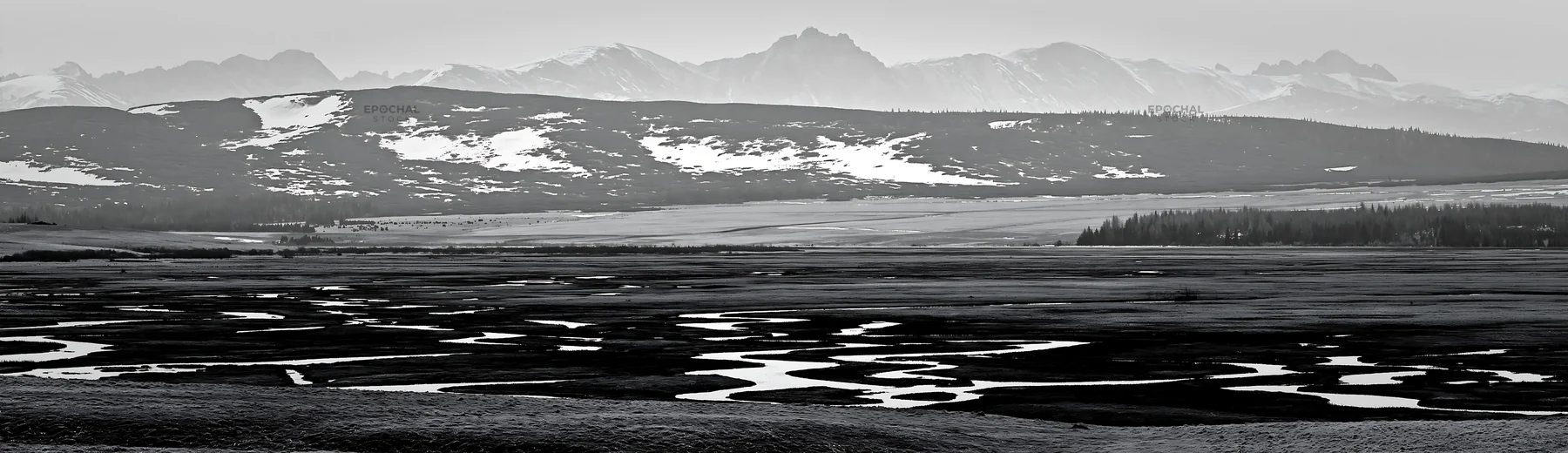 Spring snowmelt in Tatra mountains meadow - AI-generated stock image