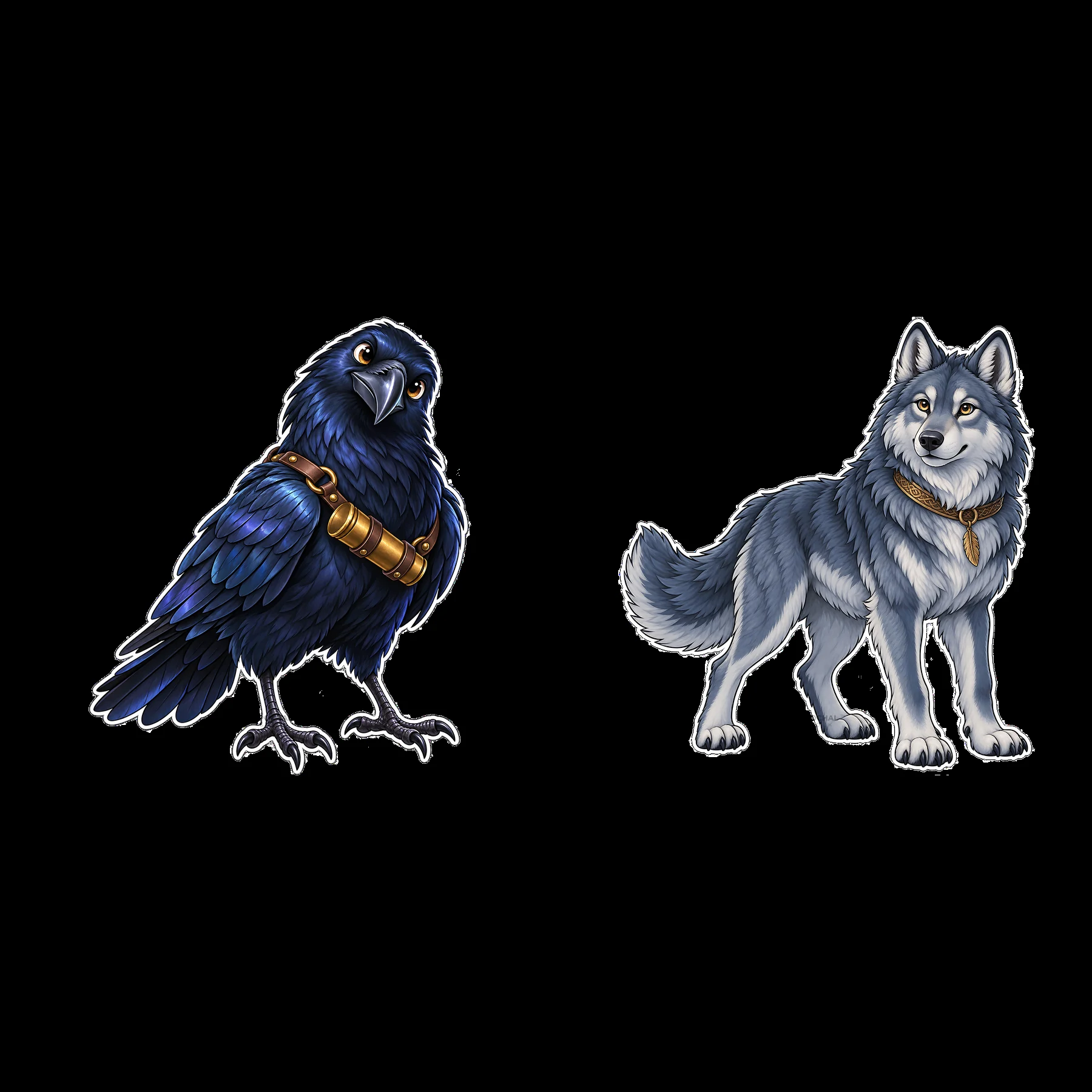 Odin's companions featuring a raven and a wolf illustration - AI-generated stock image