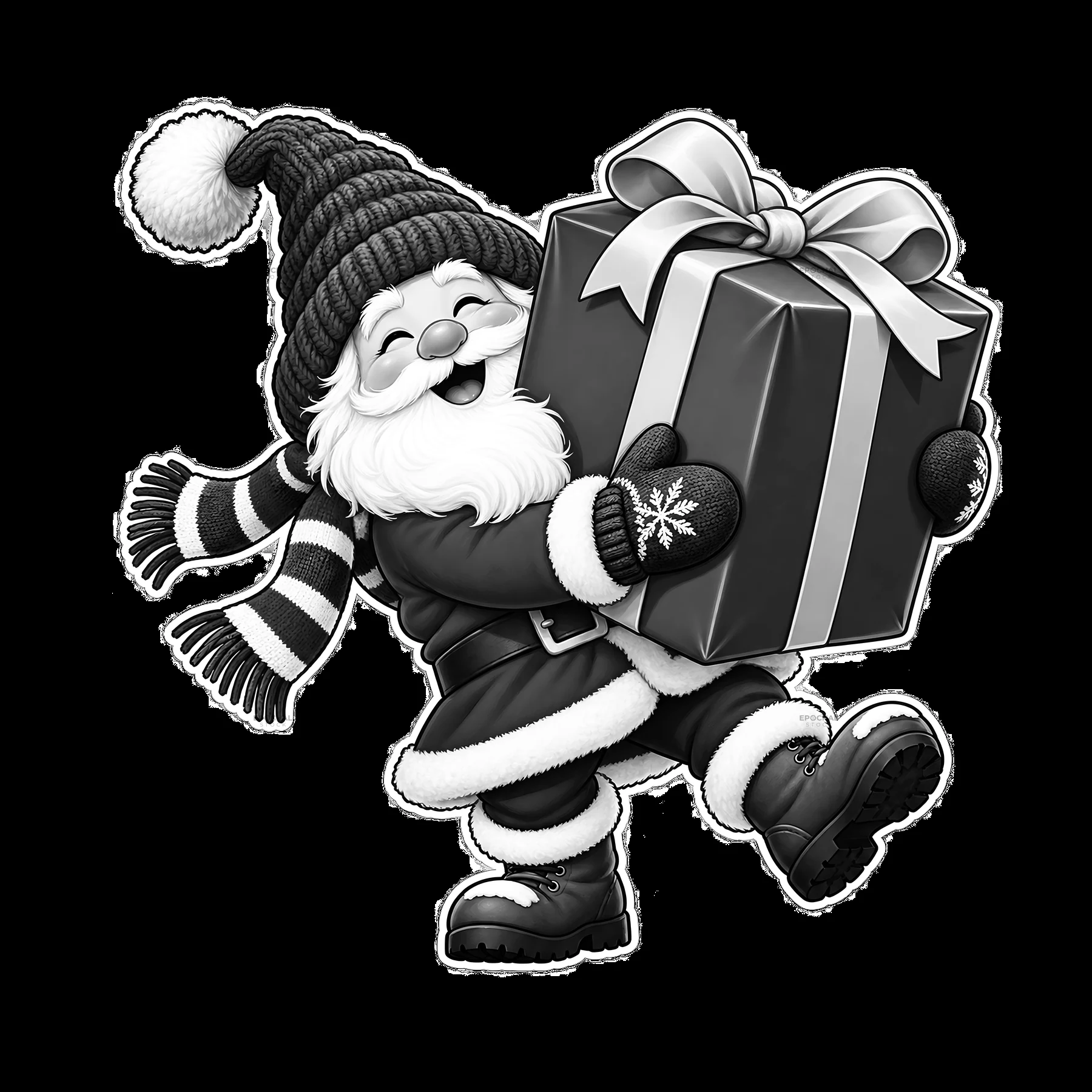 Gnome carrying a gift in a festive pose - AI-generated stock image