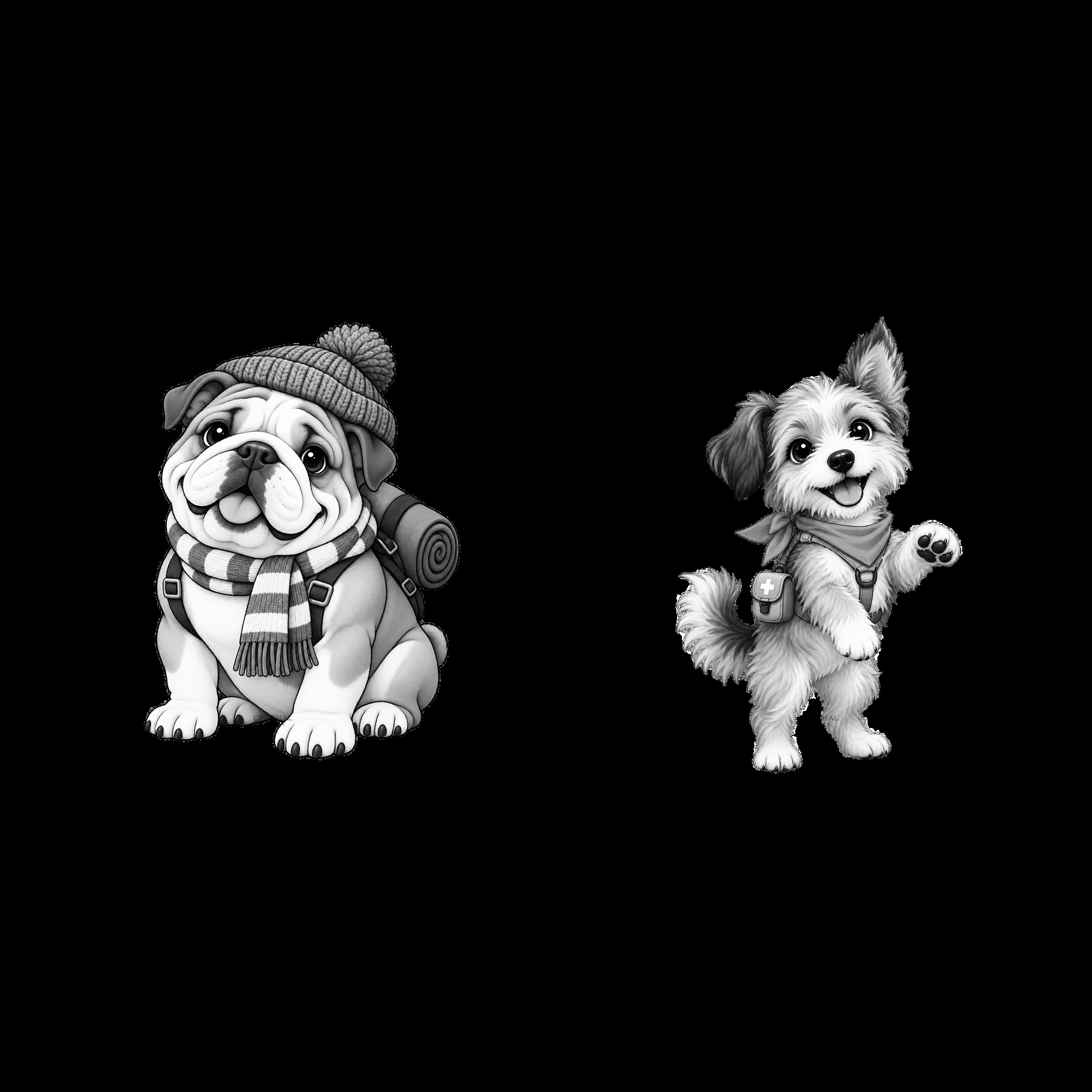 Cute K-9 dogs in winter gear with backpack and playful expression - AI-generated stock image