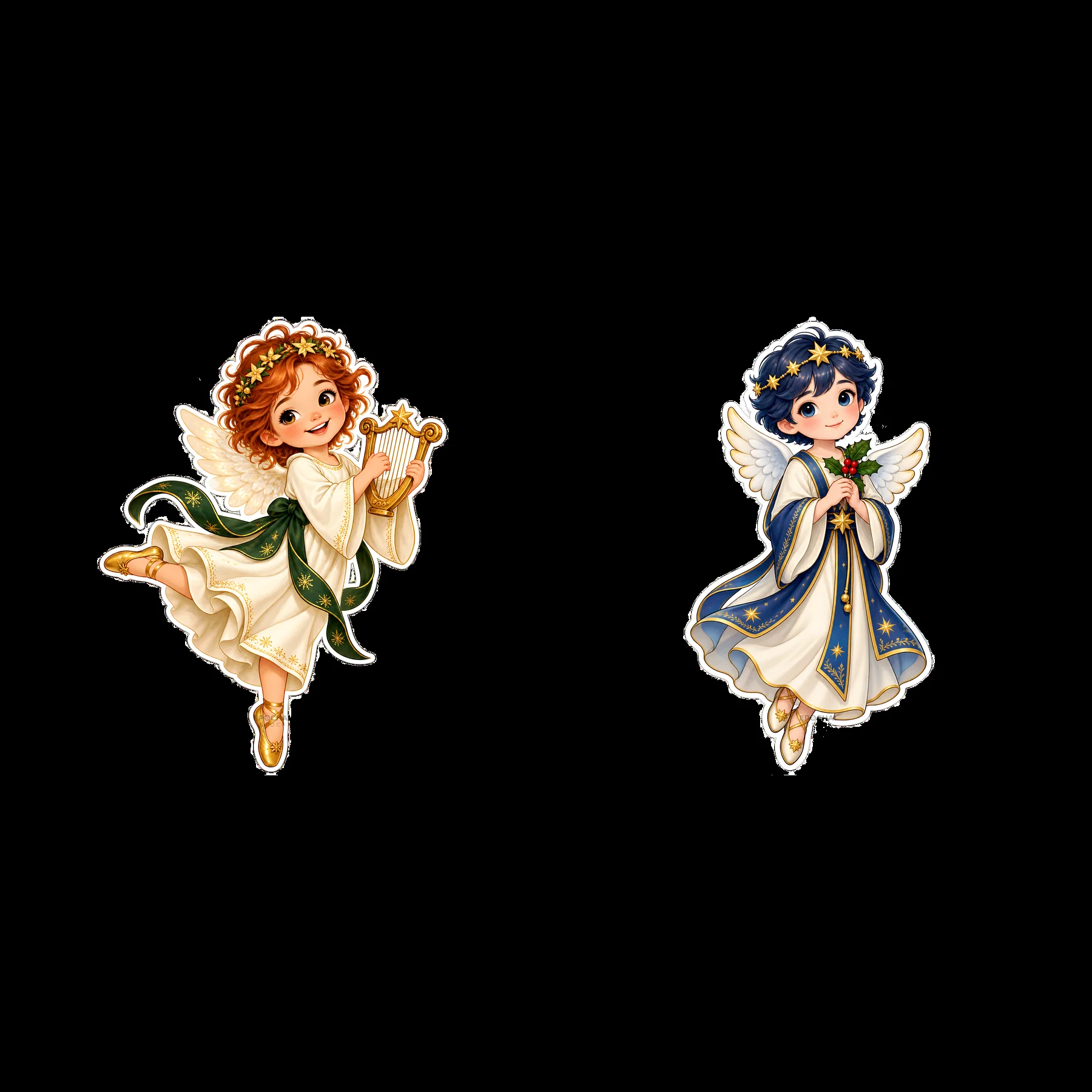 Christkind bringing gifts with harp and angelic flower arrangement - AI-generated stock image