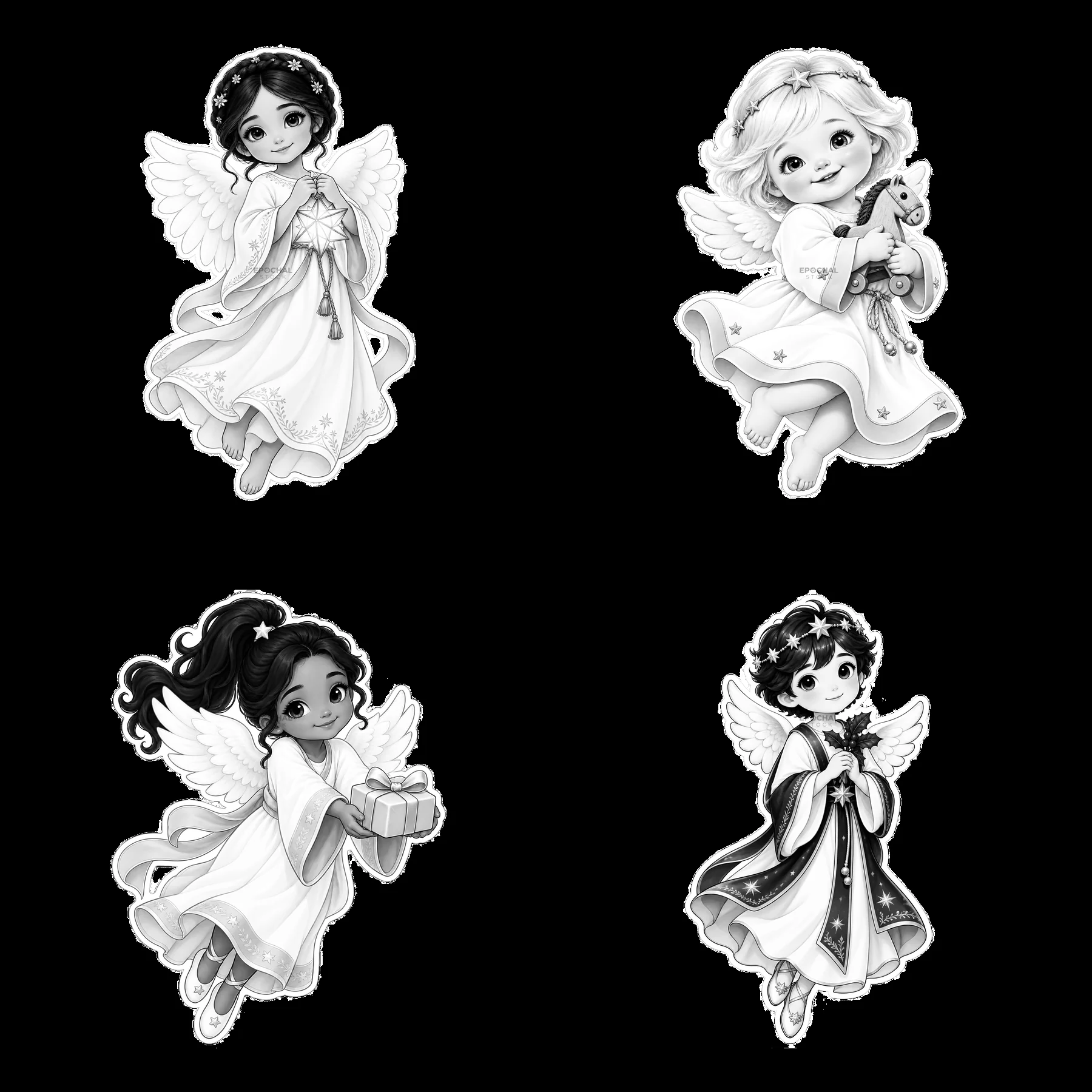 Cartoon stickers of Christ Child figures for Christmas - AI-generated stock image