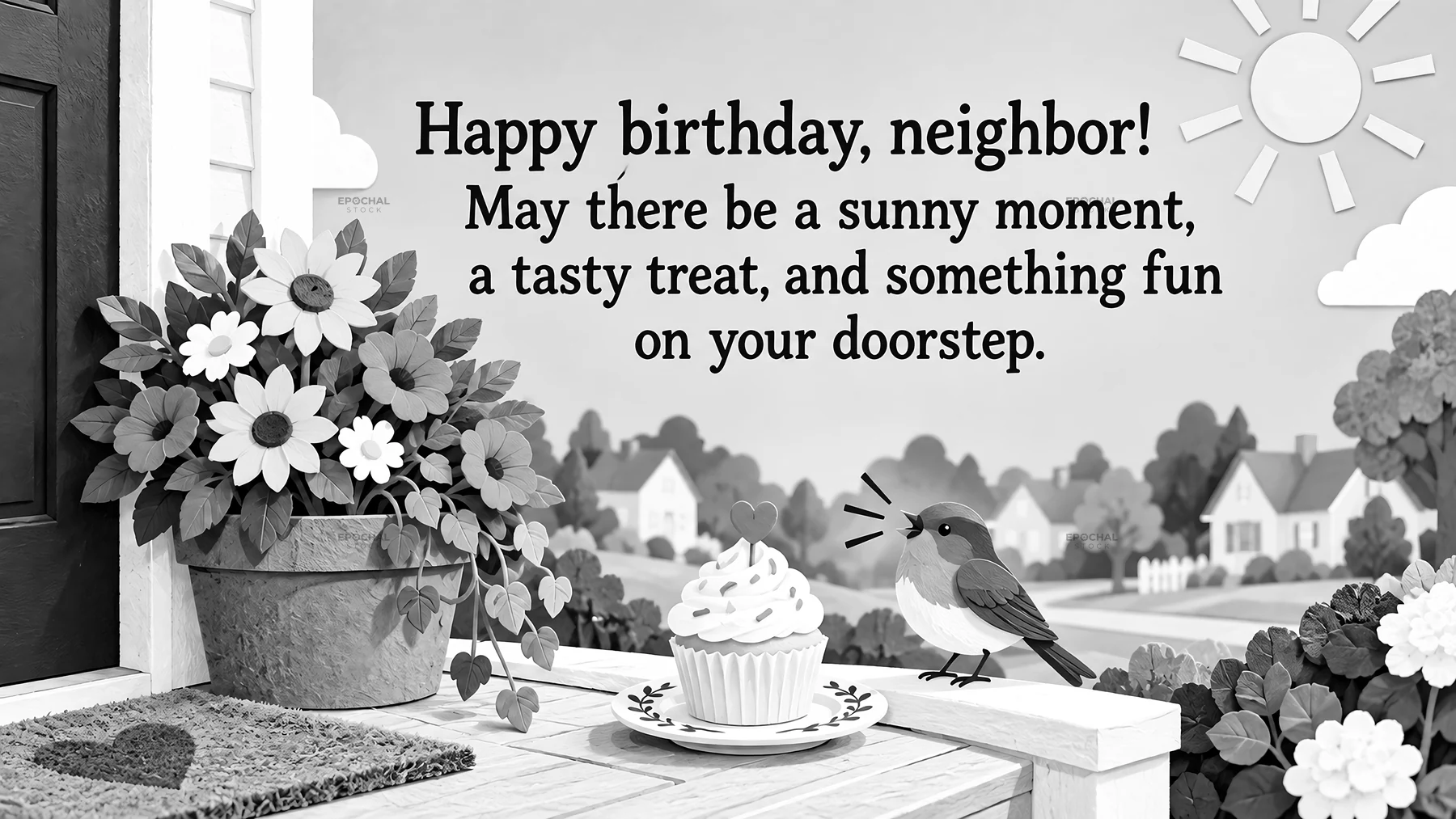Monochrome Birthday Greeting for a Neighbor - AI-generated stock image