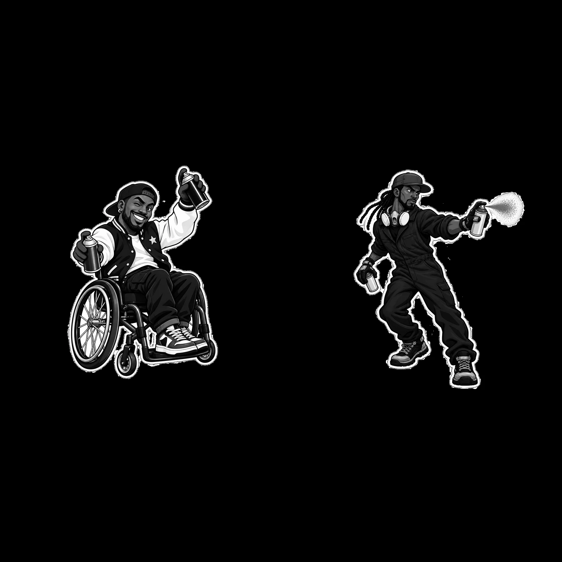 Patriotic graffiti sprayer duo in monochrome design - AI-generated stock image