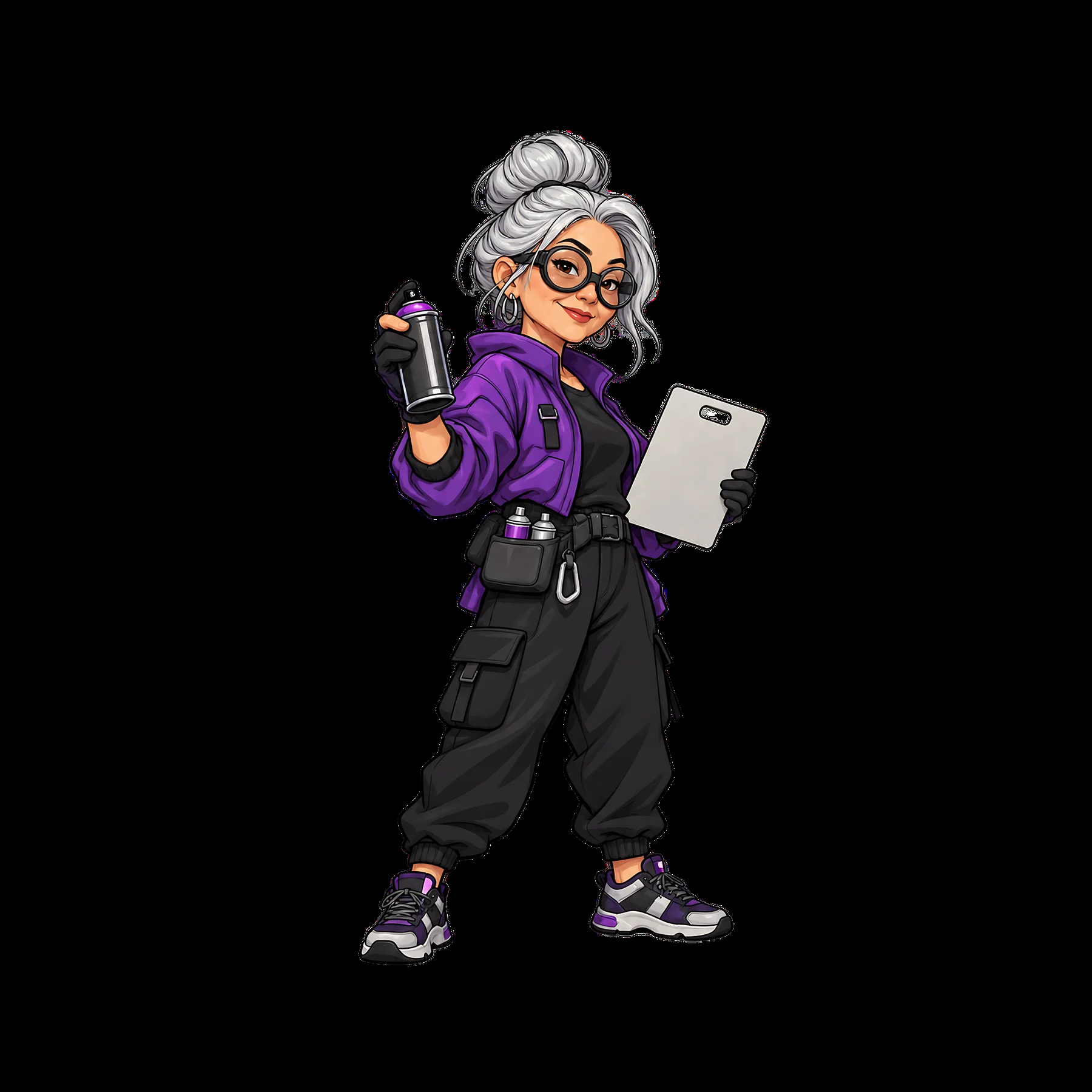 Graffiti sprayer with spray can and clipboard in streetwear outfit - AI-generated stock image