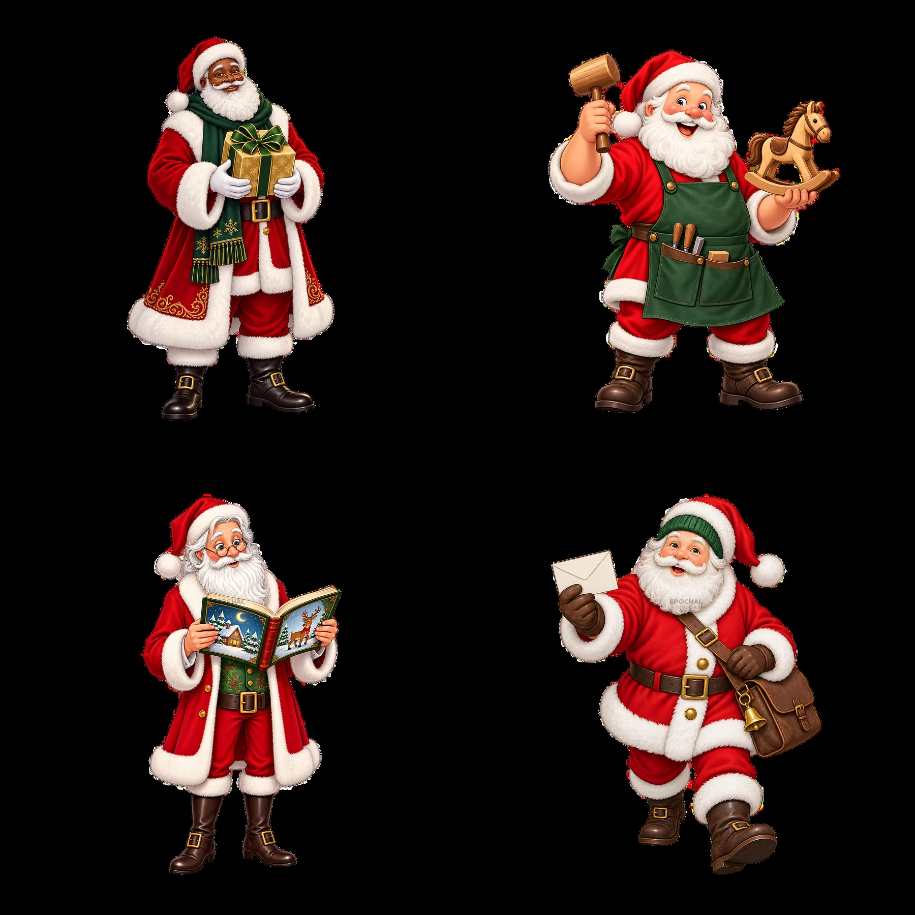 Four cartoon figure stickers in a square arrangement - AI-generated stock image