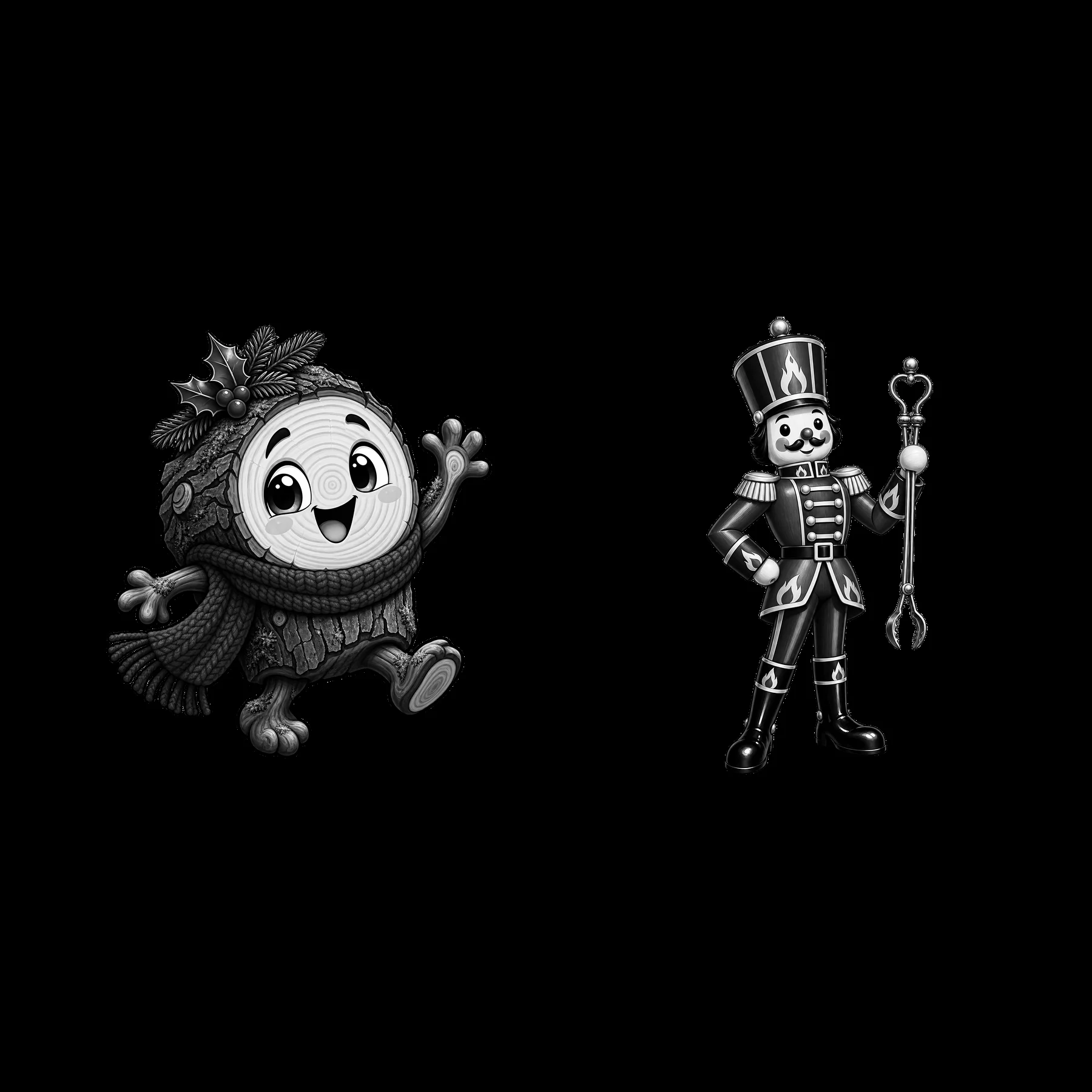 Monochrome two isolated cartoon figure stickers - AI-generated stock image