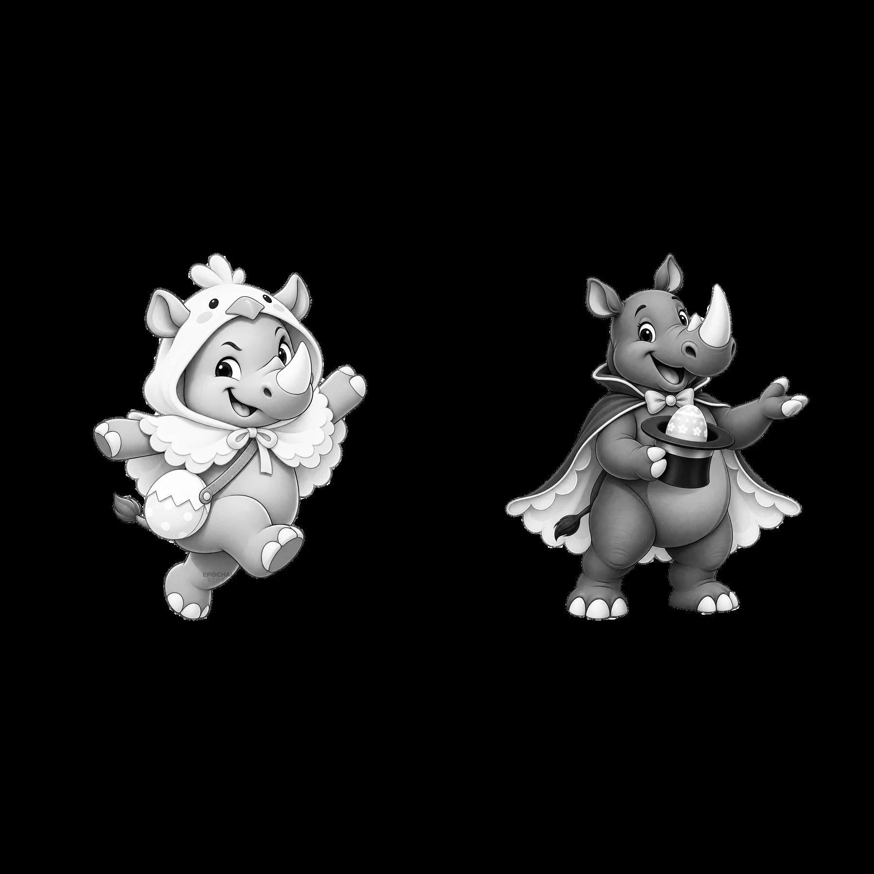 Easter rhinoceroses in costumes with playful activities - AI-generated stock image