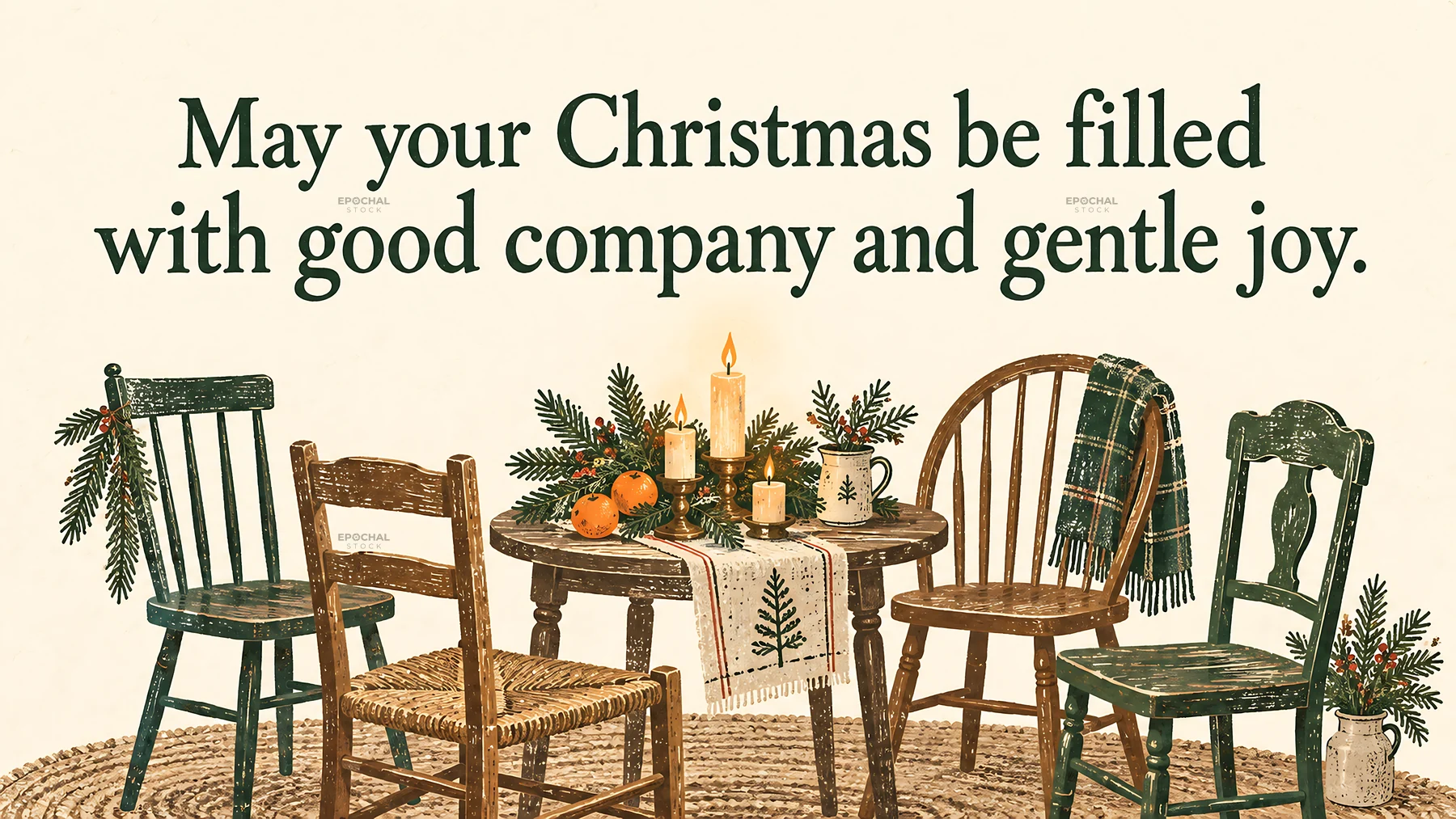 Rustic Christmas Table with a Warm Greeting - AI-generated stock image