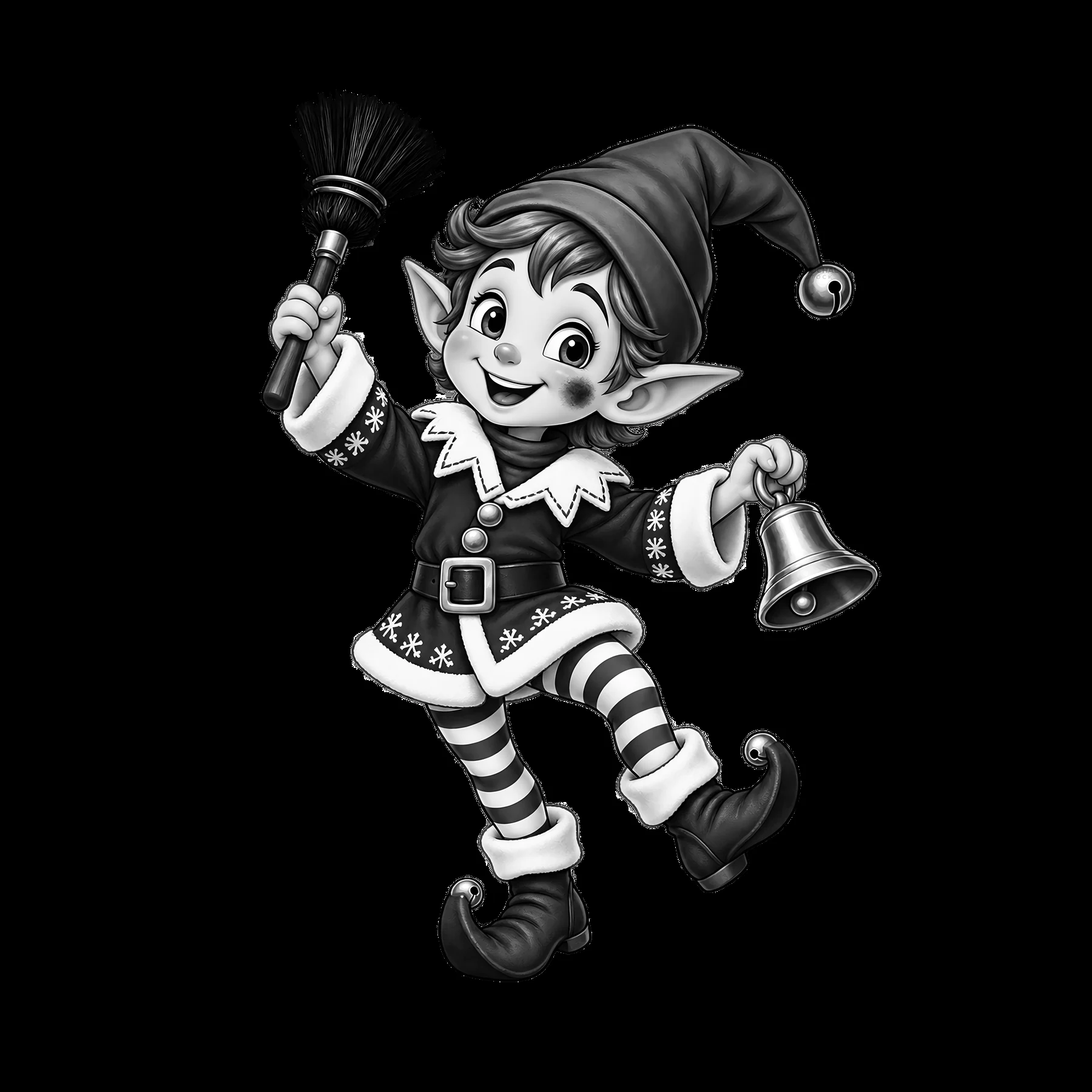Monochrome Festive Cartoon Figure Sticker - AI-generated stock image