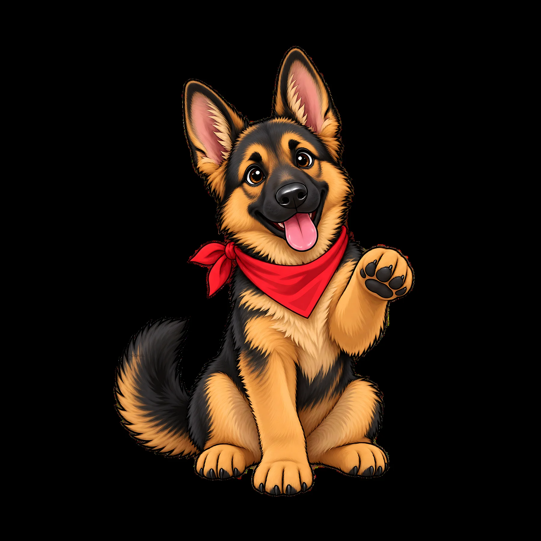 Cute German Shepherd dog wearing a red bandana and smiling - AI-generated stock image