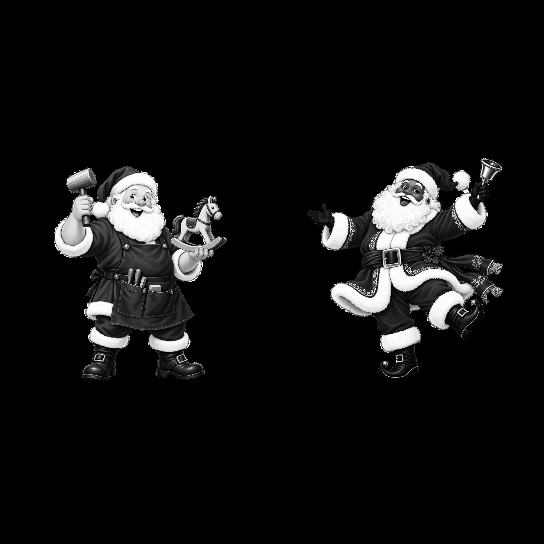 Monochrome two isolated cartoon figure stickers - AI-generated stock image