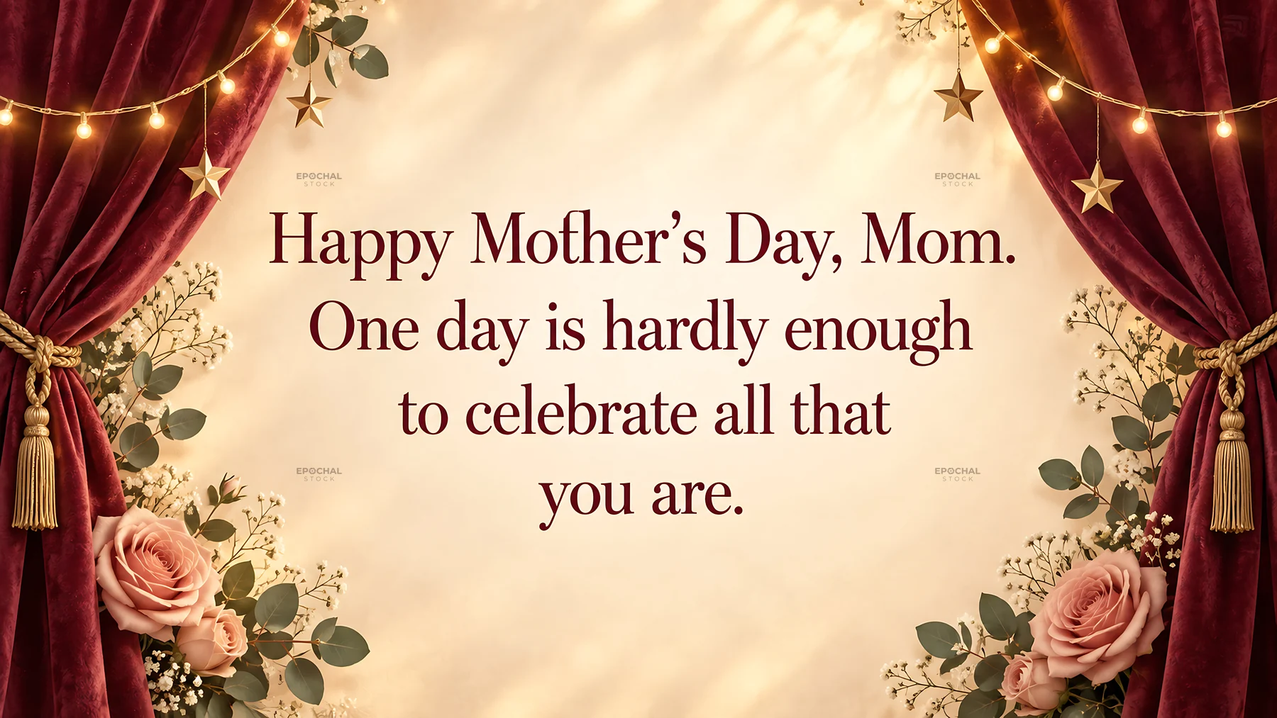 Mother's Day Greeting Framed by Roses and Curtains - AI-generated stock image