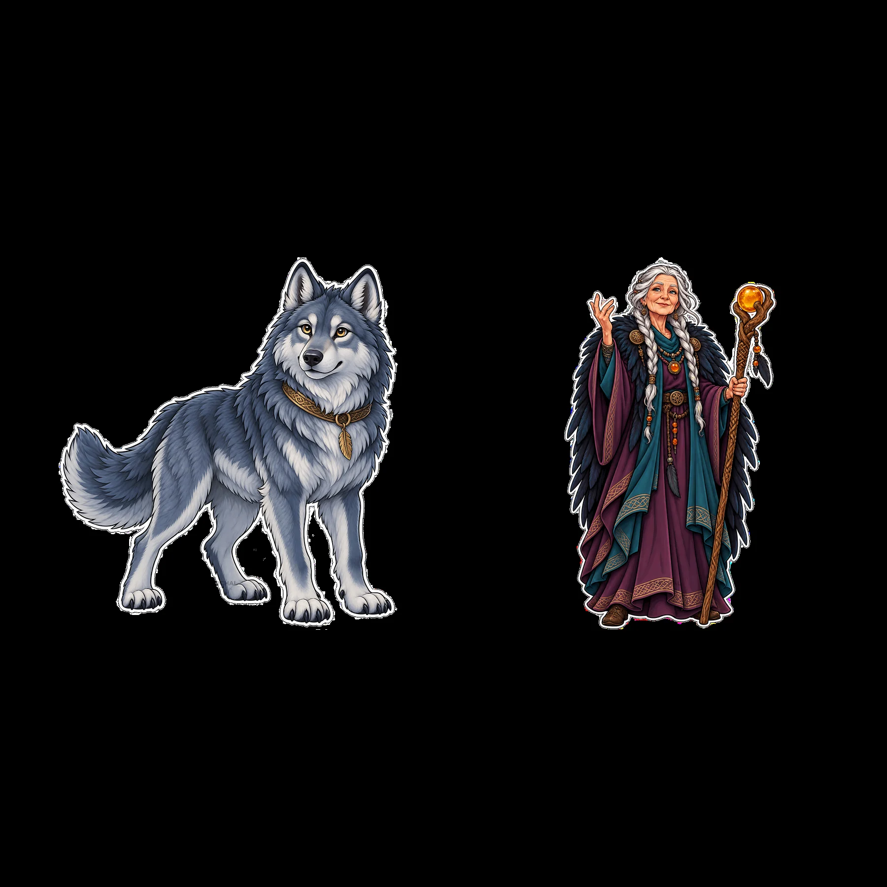 Odin the Norse All-Father with wolf companion - AI-generated stock image