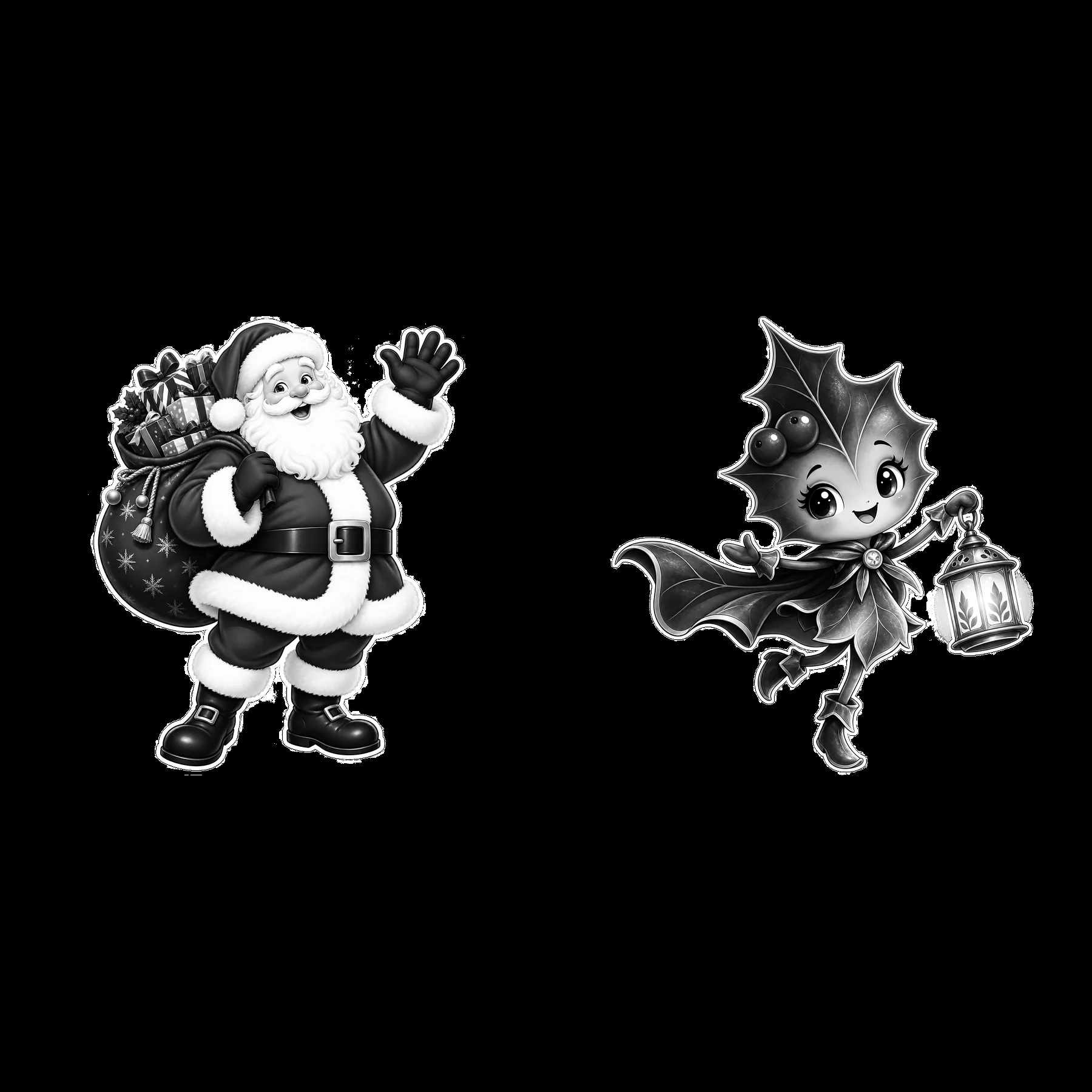 Monochrome two isolated cartoon figure stickers - AI-generated stock image