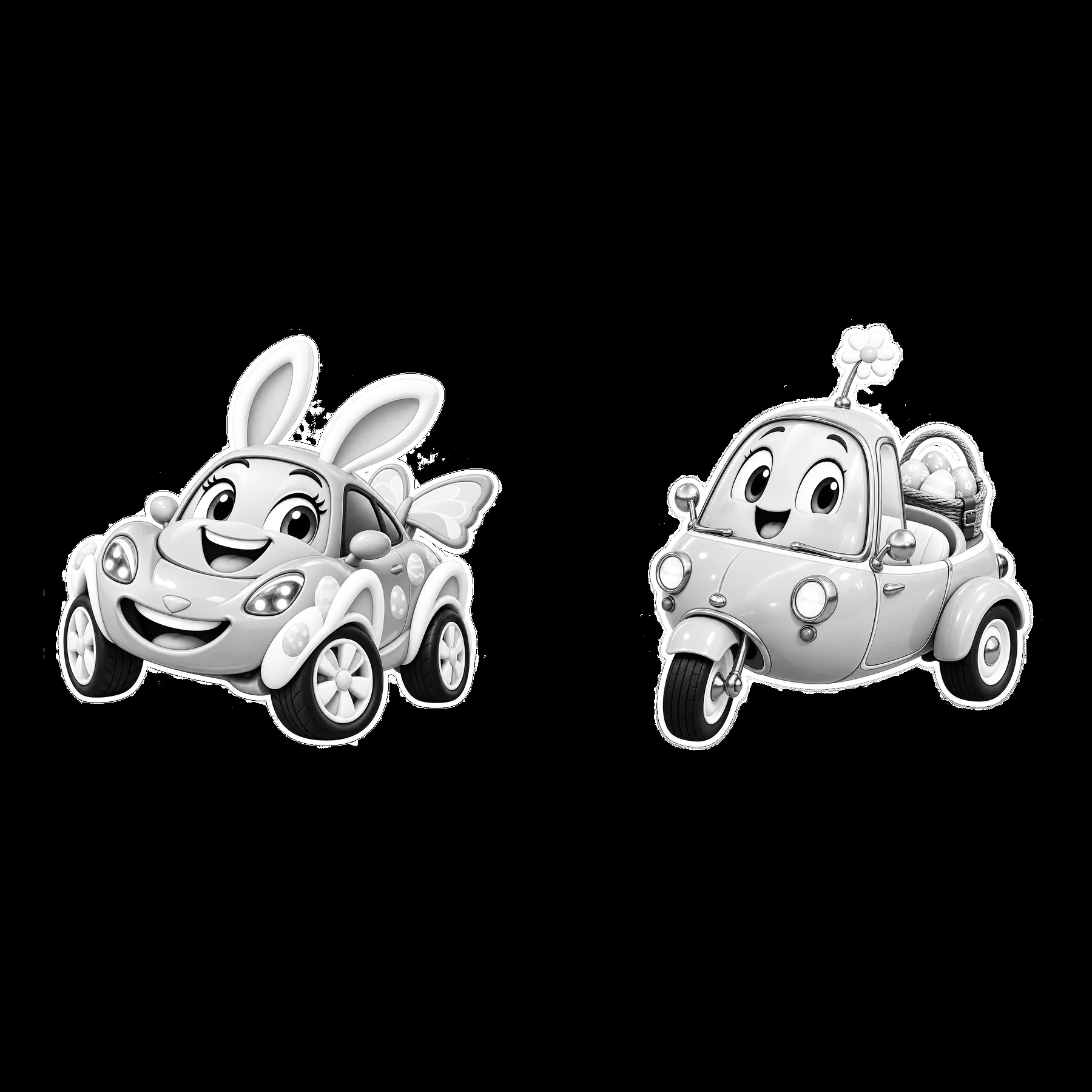 Easter-themed cars with bunny ears and flowers - AI-generated stock image