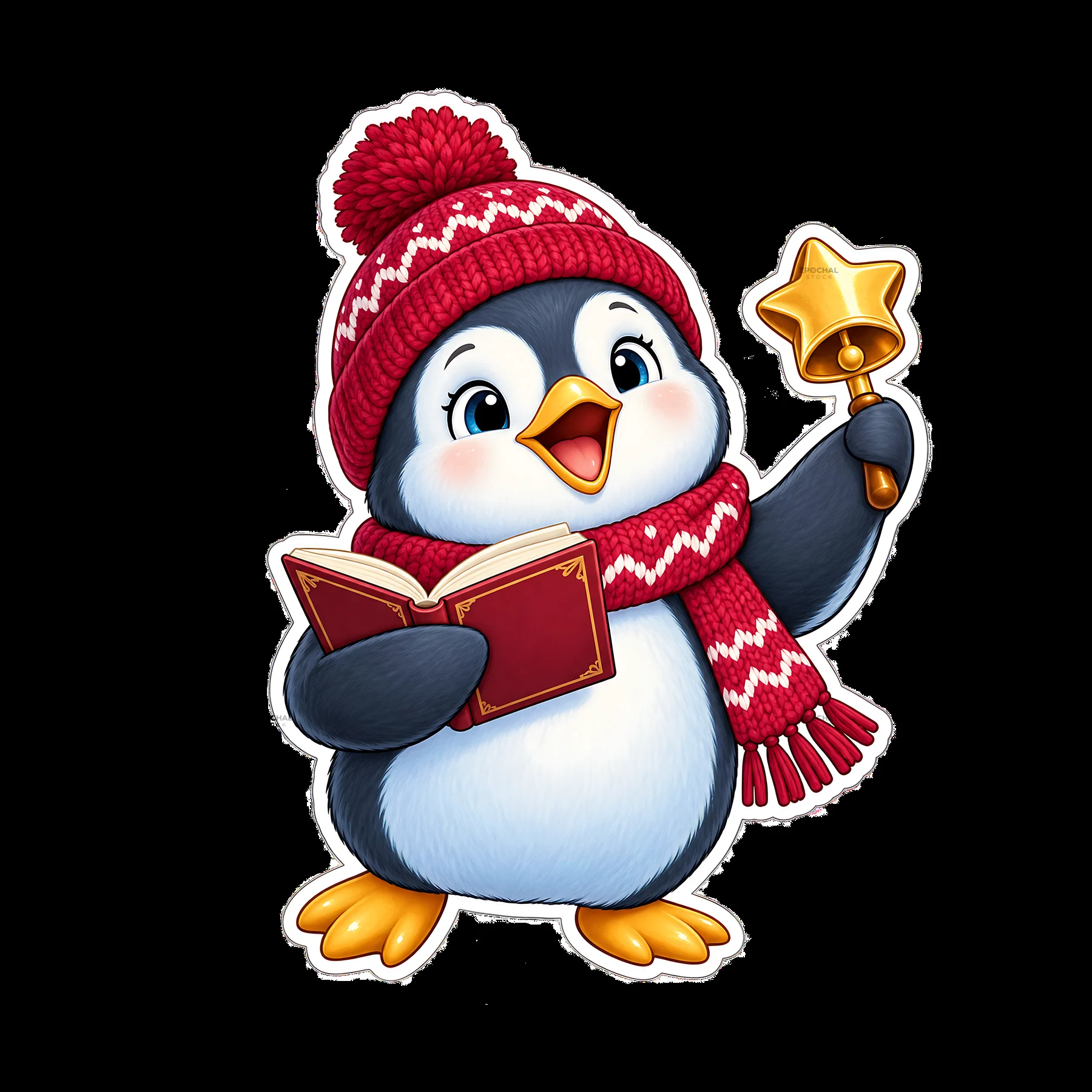 Penguin Reading with Star Bell Sticker - AI-generated stock image