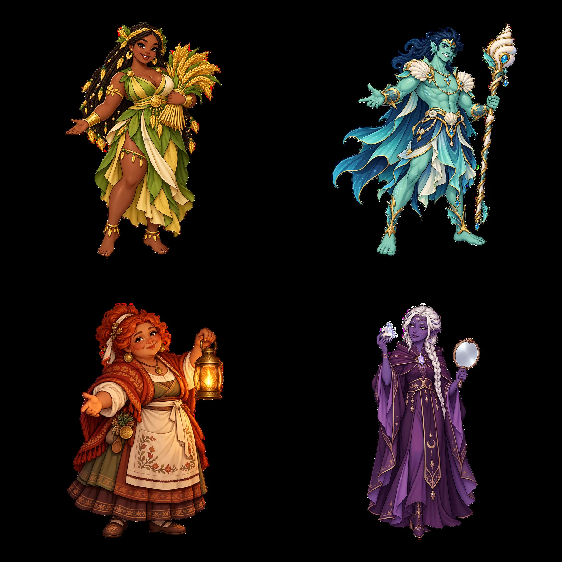 Pagan gods represented by diverse female figures in vibrant colors - AI-generated stock image