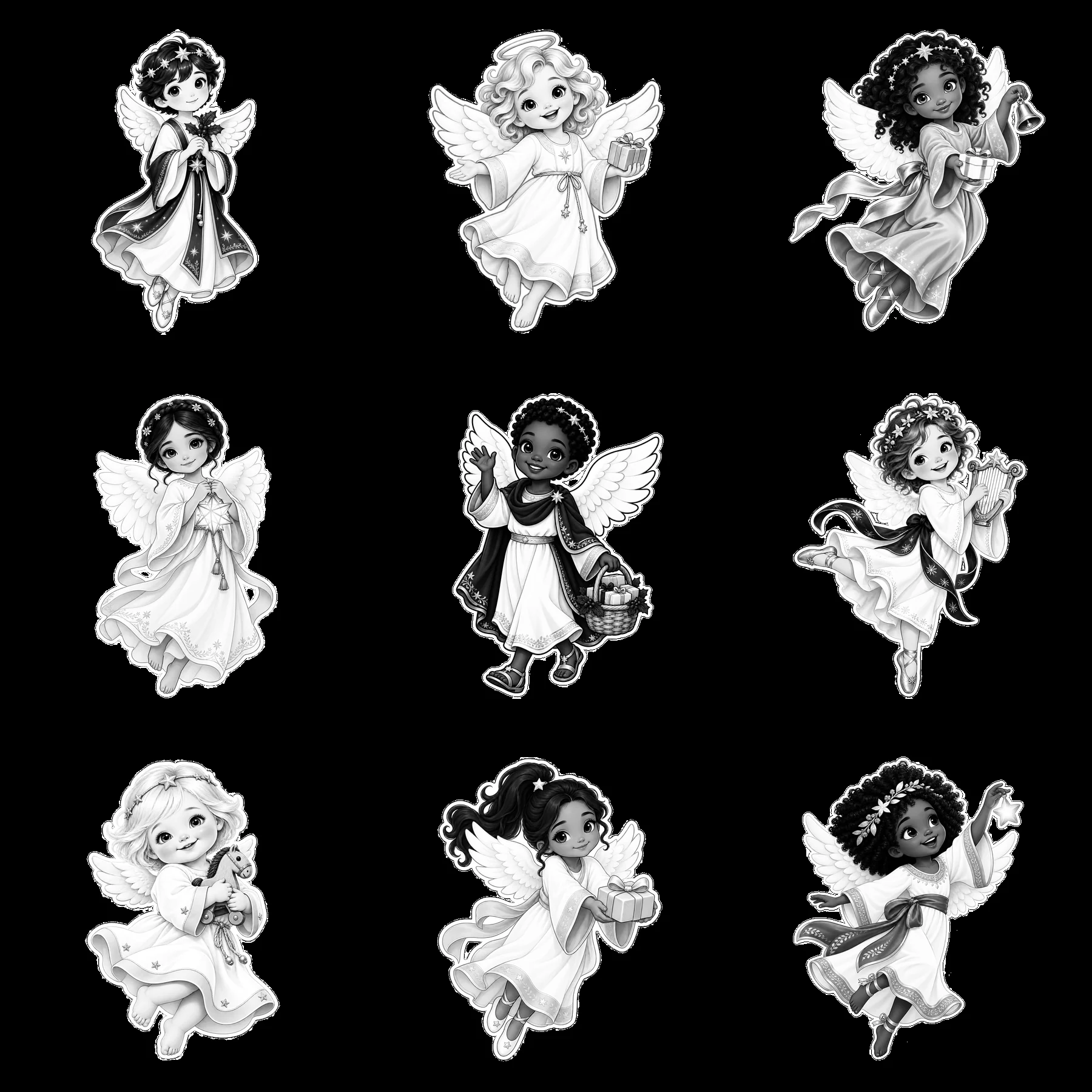Christ Child stickers delivering gifts during Christmas time - AI-generated stock image