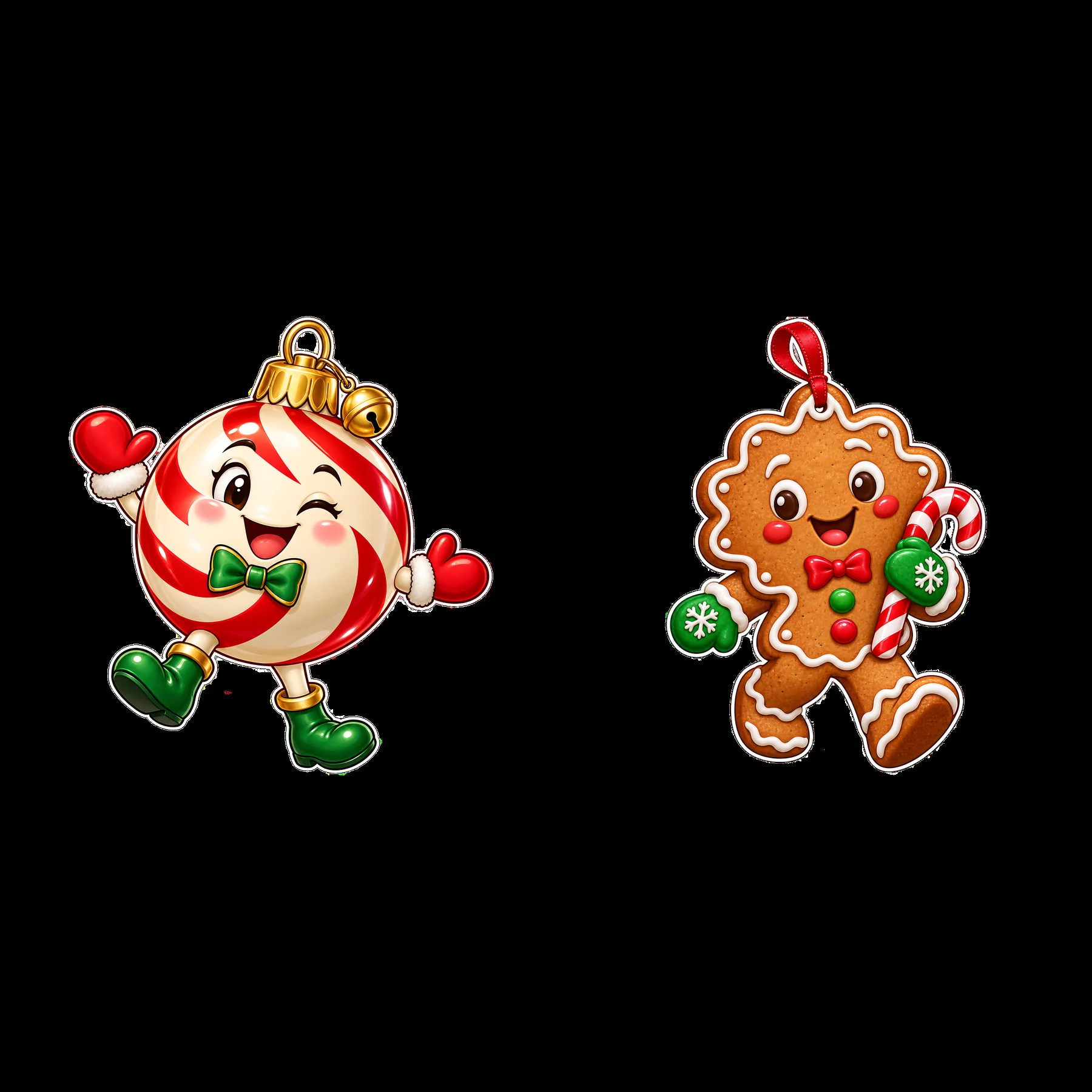 Cheerful Christmas ornament characters with festive colors - AI-generated stock image