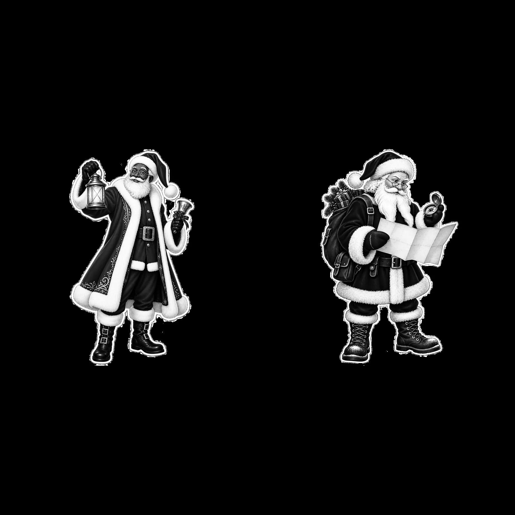 Santa Claus holding a lantern and examining a map - AI-generated stock image
