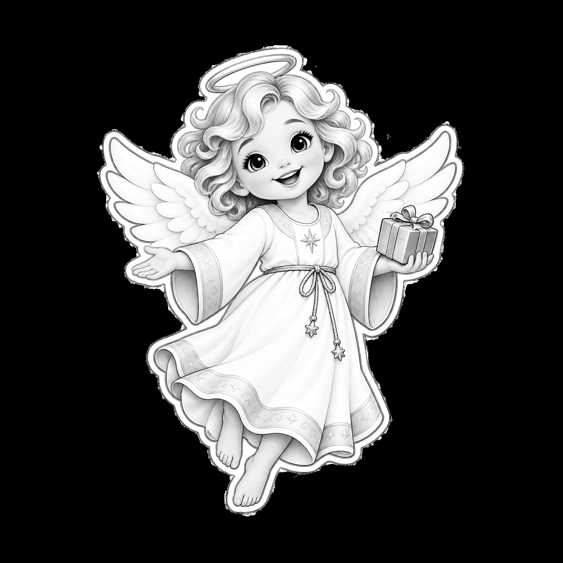 Christ Child angel with gift in simple dress and wings - AI-generated stock image