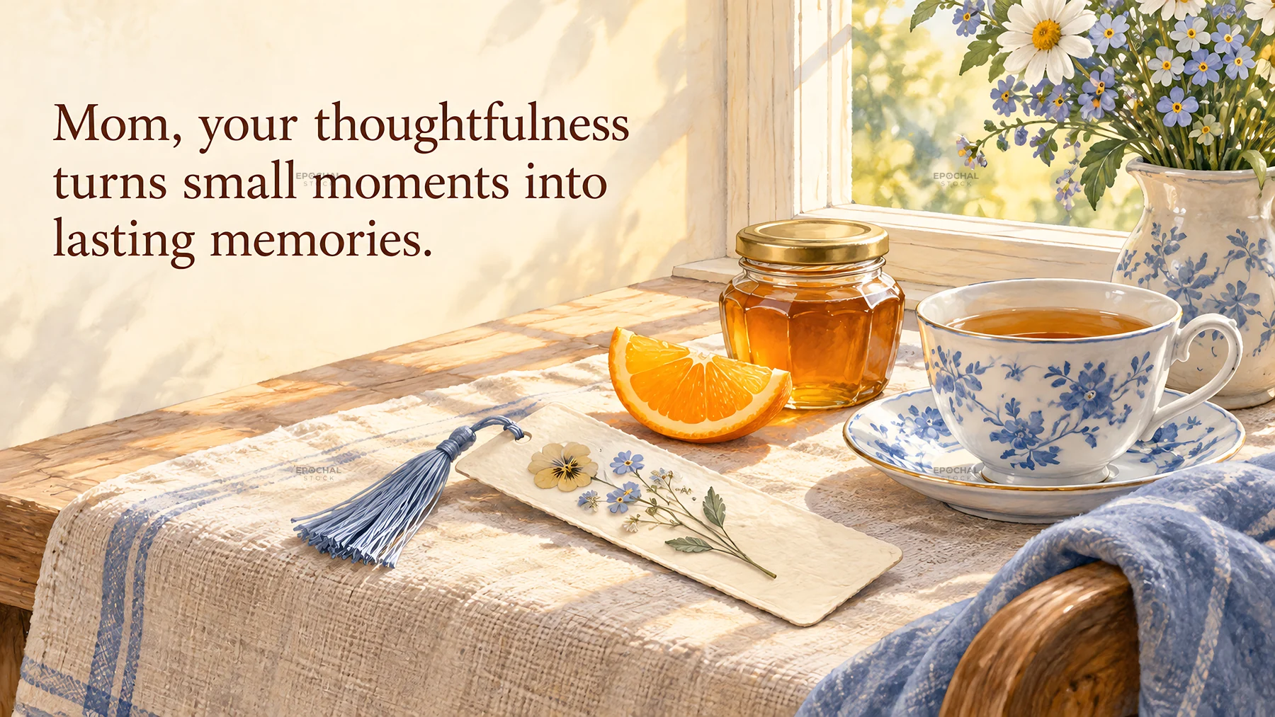Mother's Day Greeting with Tea and Flowers - AI-generated stock image