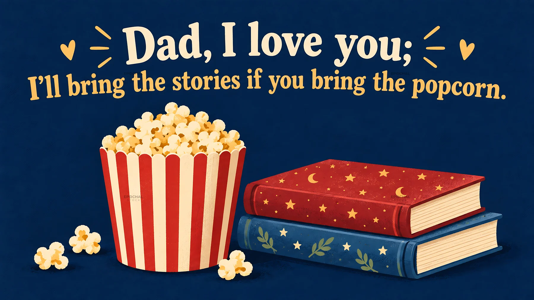 Love You, Dad with Stories and Popcorn - AI-generated stock image