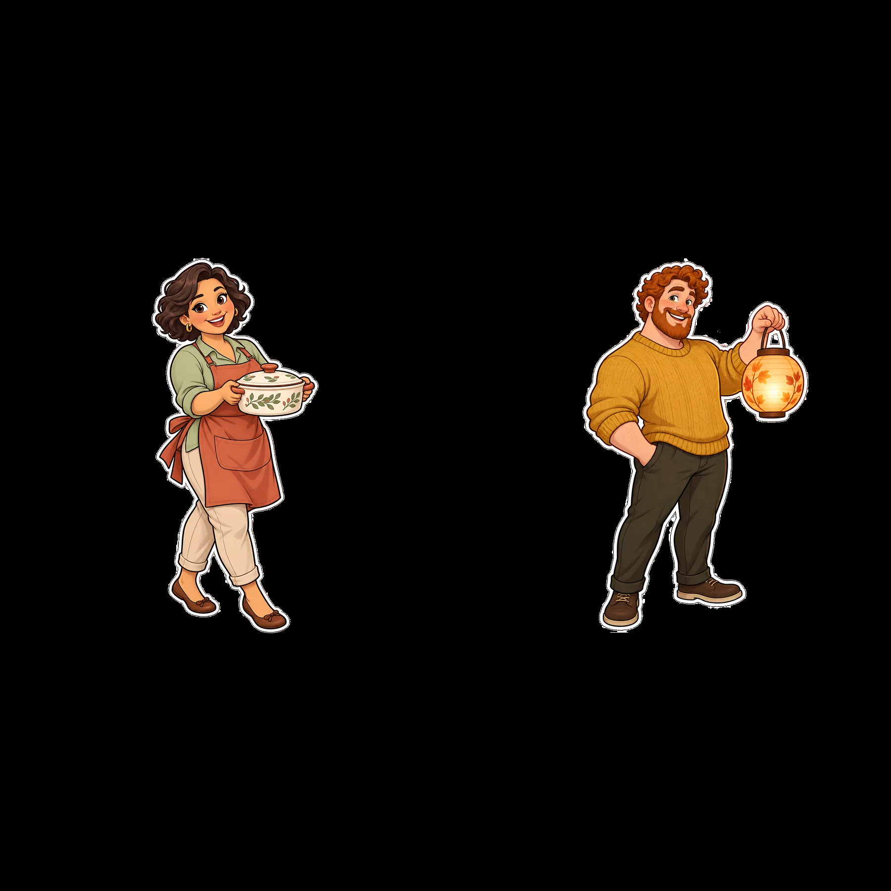 Cooking together in a cozy kitchen with a lantern and a bowl - AI-generated stock image