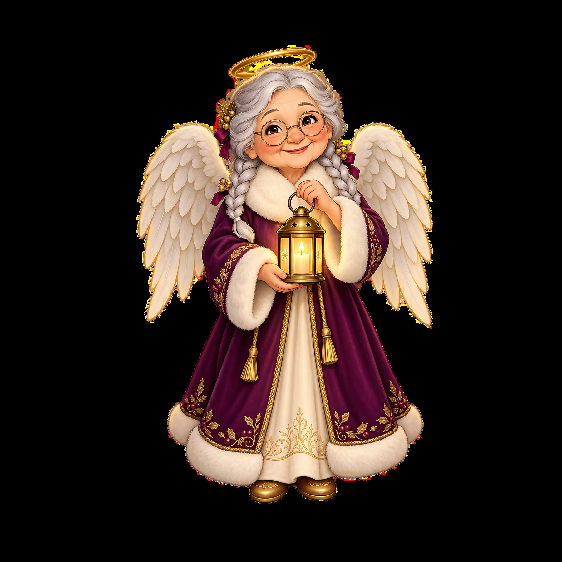 Christmas angel holding lantern with golden accents and wings - AI-generated stock image