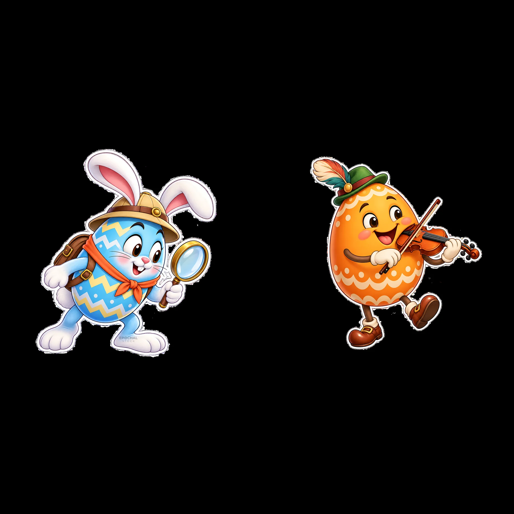 Two isolated cartoon figure stickers - AI-generated stock image