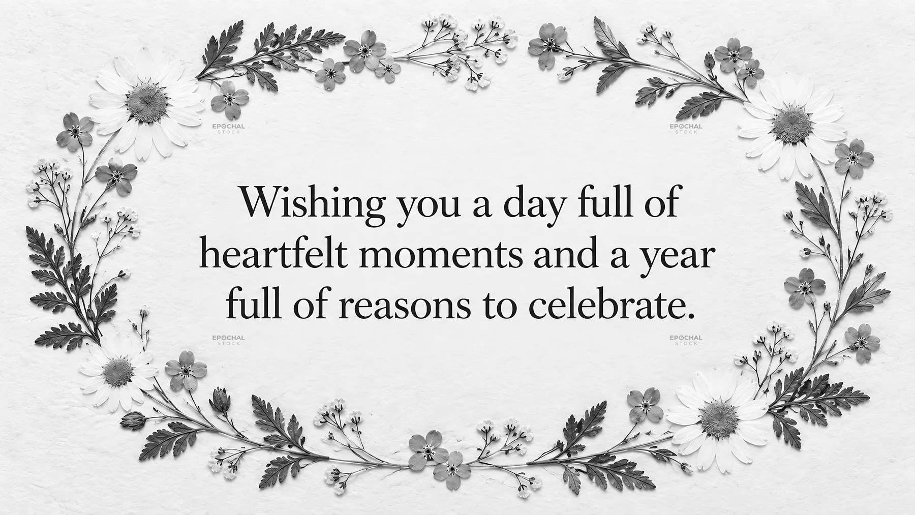 Monochrome Floral Birthday Greeting Card - AI-generated stock image