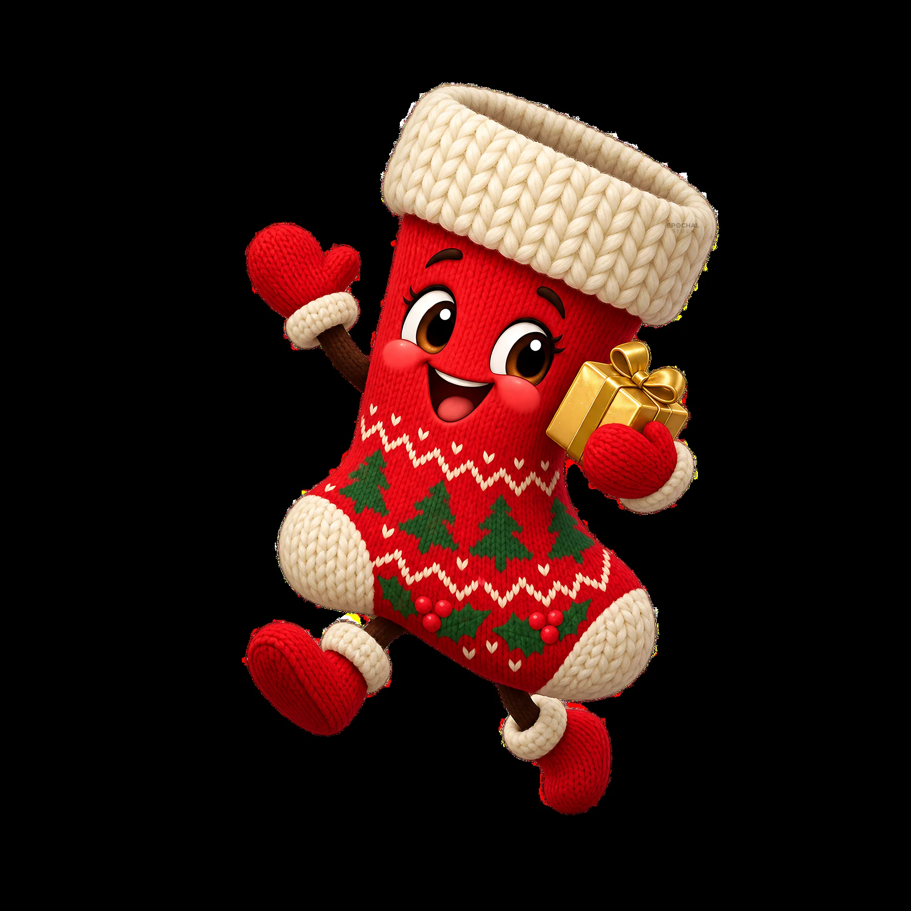 Dancing Knitted Christmas Stocking Sticker - AI-generated stock image