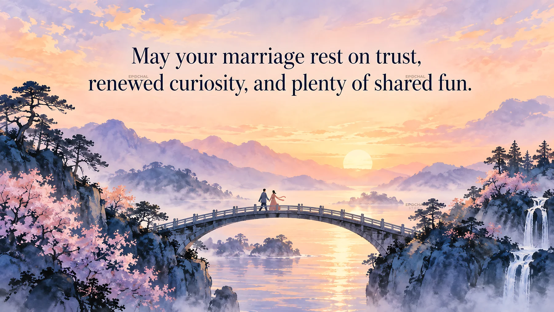 Wedding Blessing Over a Sunset Bridge - AI-generated stock image