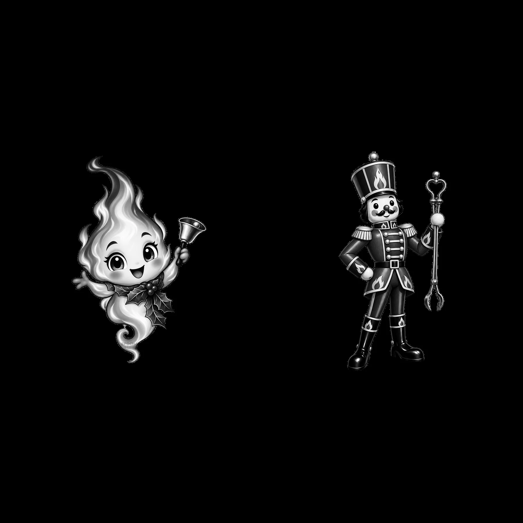 Monochrome two isolated cartoon figure stickers - AI-generated stock image