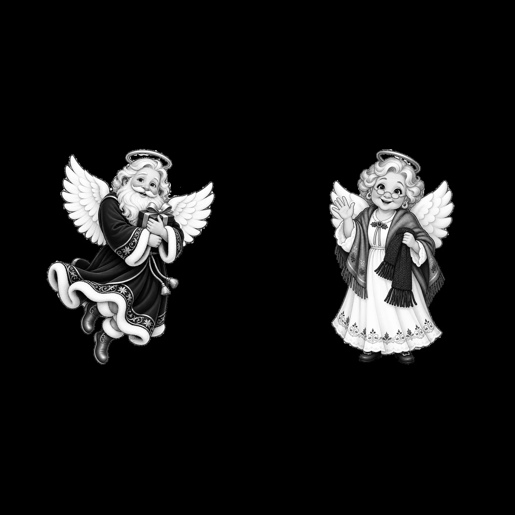 Christmas angel duo with wings and accessories - AI-generated stock image