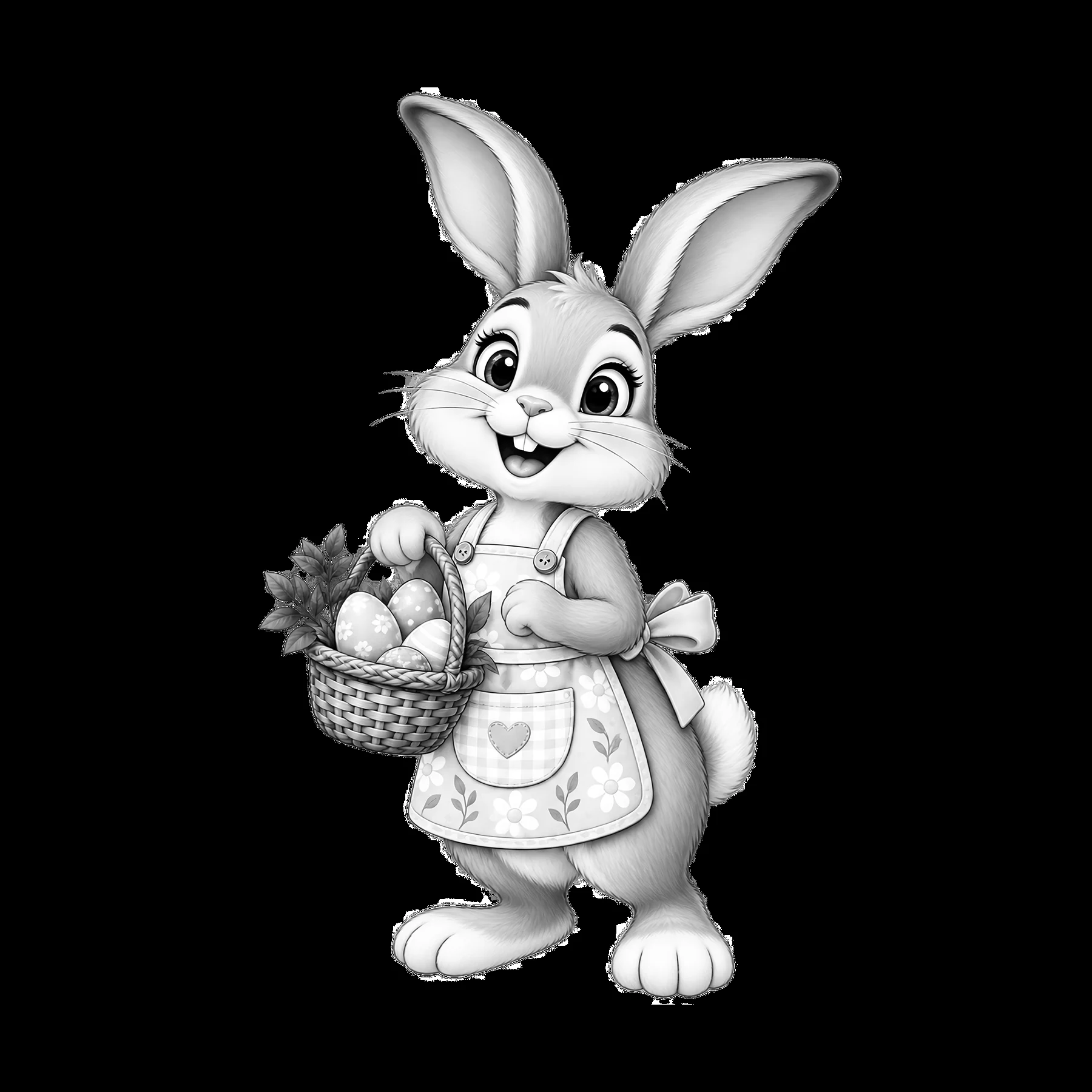 Easter bunny carrying basket of eggs in a meadow setting - AI-generated stock image