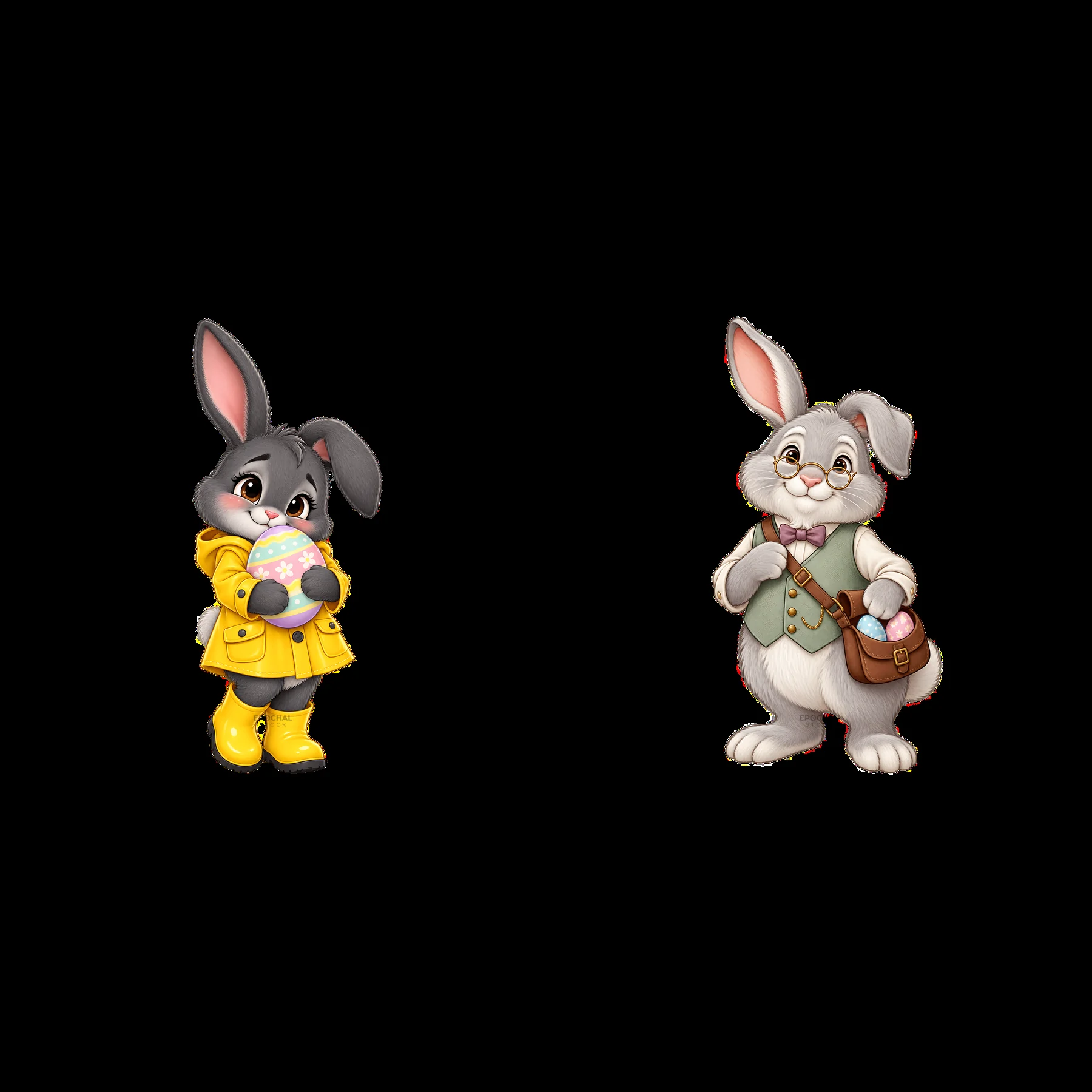 Easter bunny characters with accessories and festive colors - AI-generated stock image