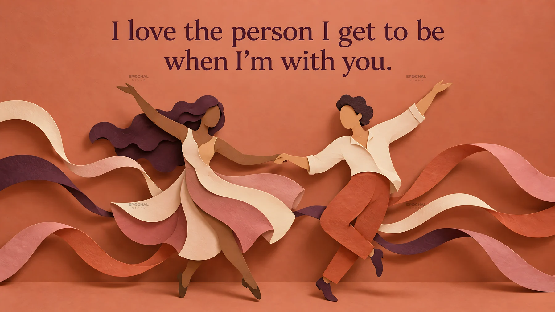 Paper-cut couple dancing with a love quote - AI-generated stock image