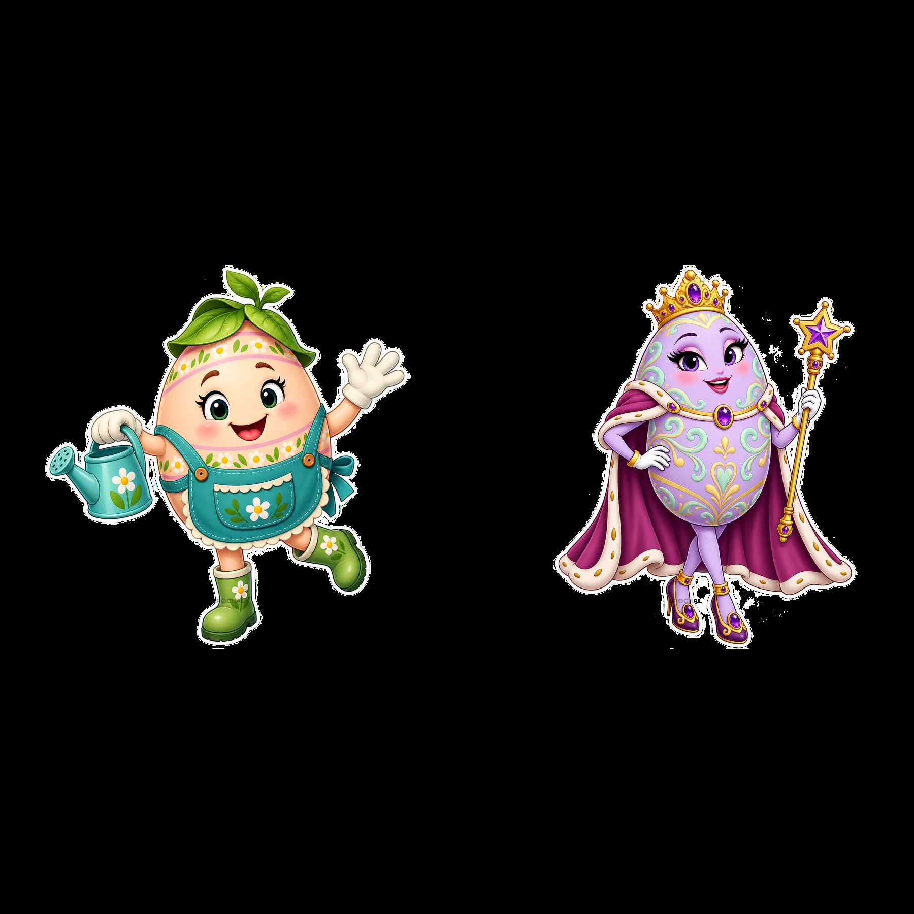 Two isolated cartoon figure stickers - AI-generated stock image