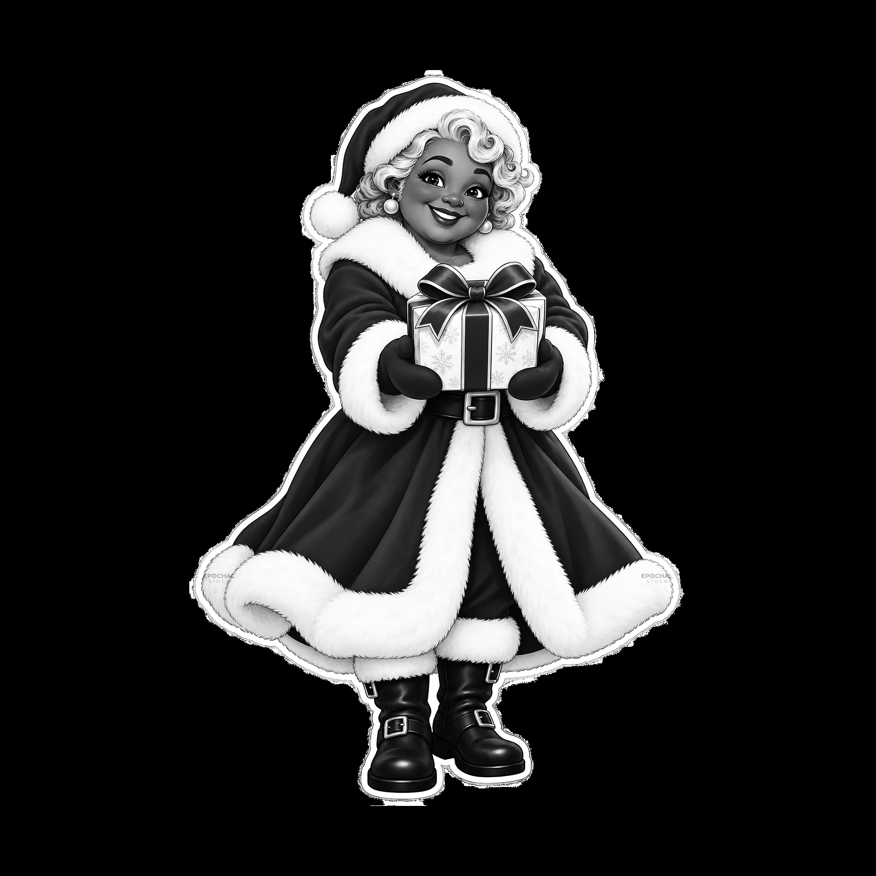 Santa Claus holding a gift with a cheerful expression - AI-generated stock image